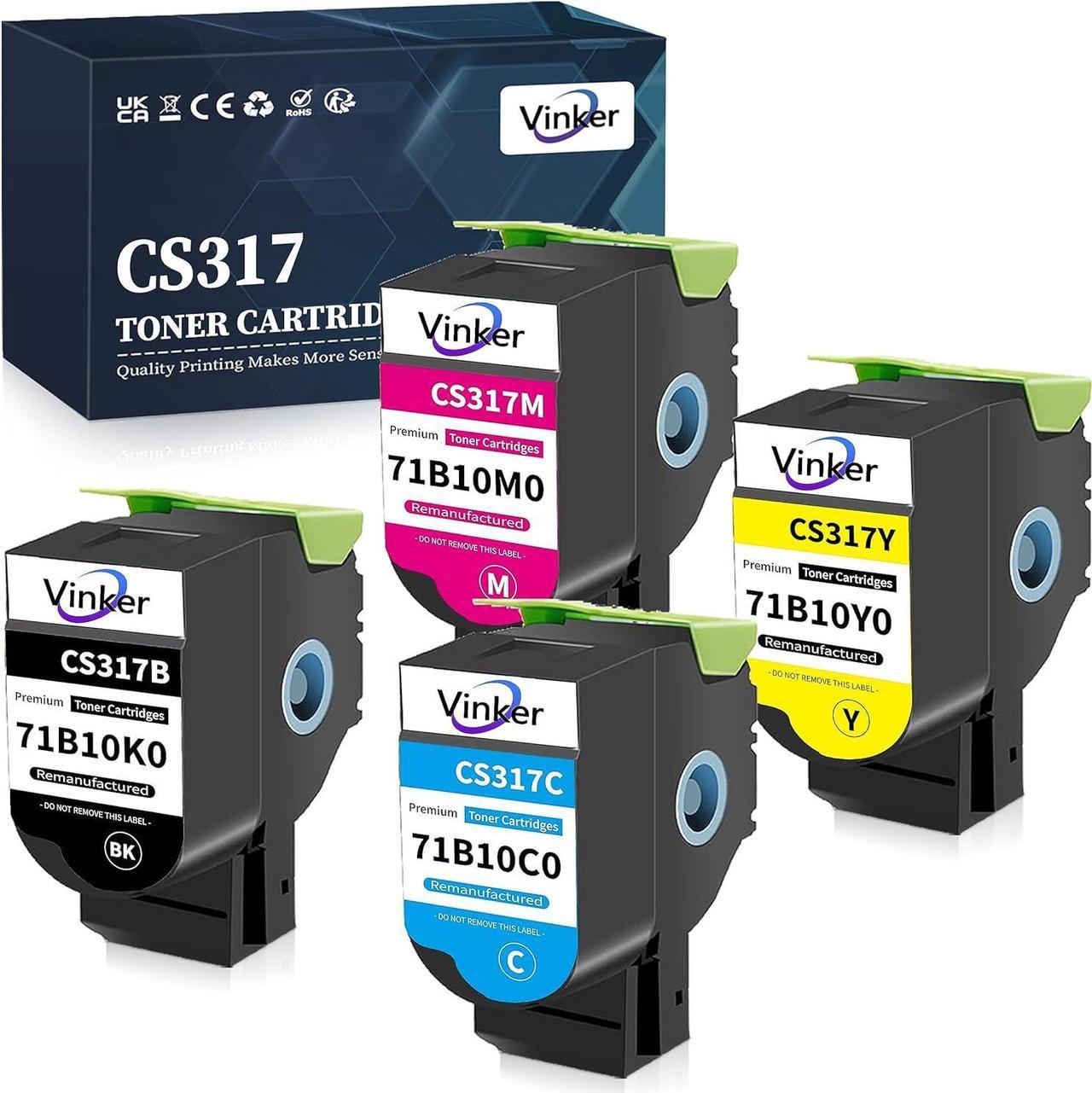 Vinker CS317 Toner Cartridge High Yield Replacement 71B0010 71B10K0 71B10C0 71B10M0 71B10Y0 for Lexmark CS317 CS317dn CX317 CX317dn CS417 CS417dn CX417 CX417de CS517 CS517de CX517 CX517de Priner