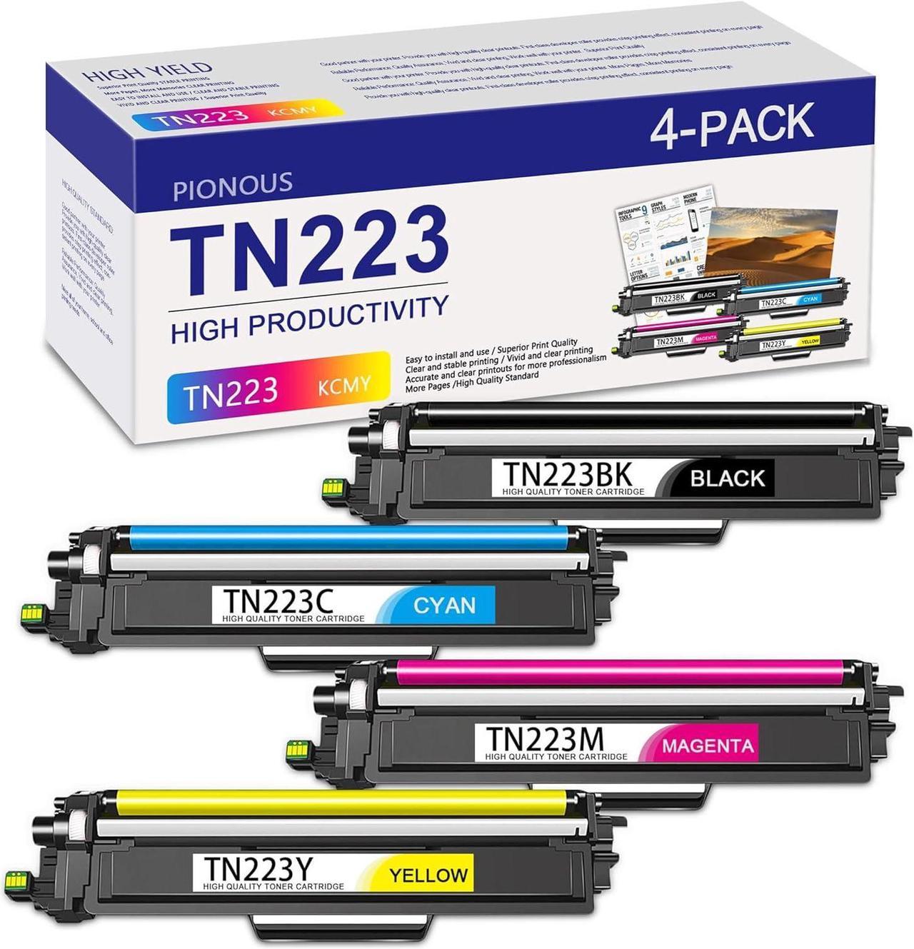 TN223 TN-223 Toner Cartridge [High Yield, with Chip] Replacement for Brother TN 223 HL-L3210CW HL-L3230CDW HL-L3290CDW MFC-L3770CDW MFC-L3750CDW Printer Ink (4-Pack, TN223BK TN223C TN223M TN223Y)