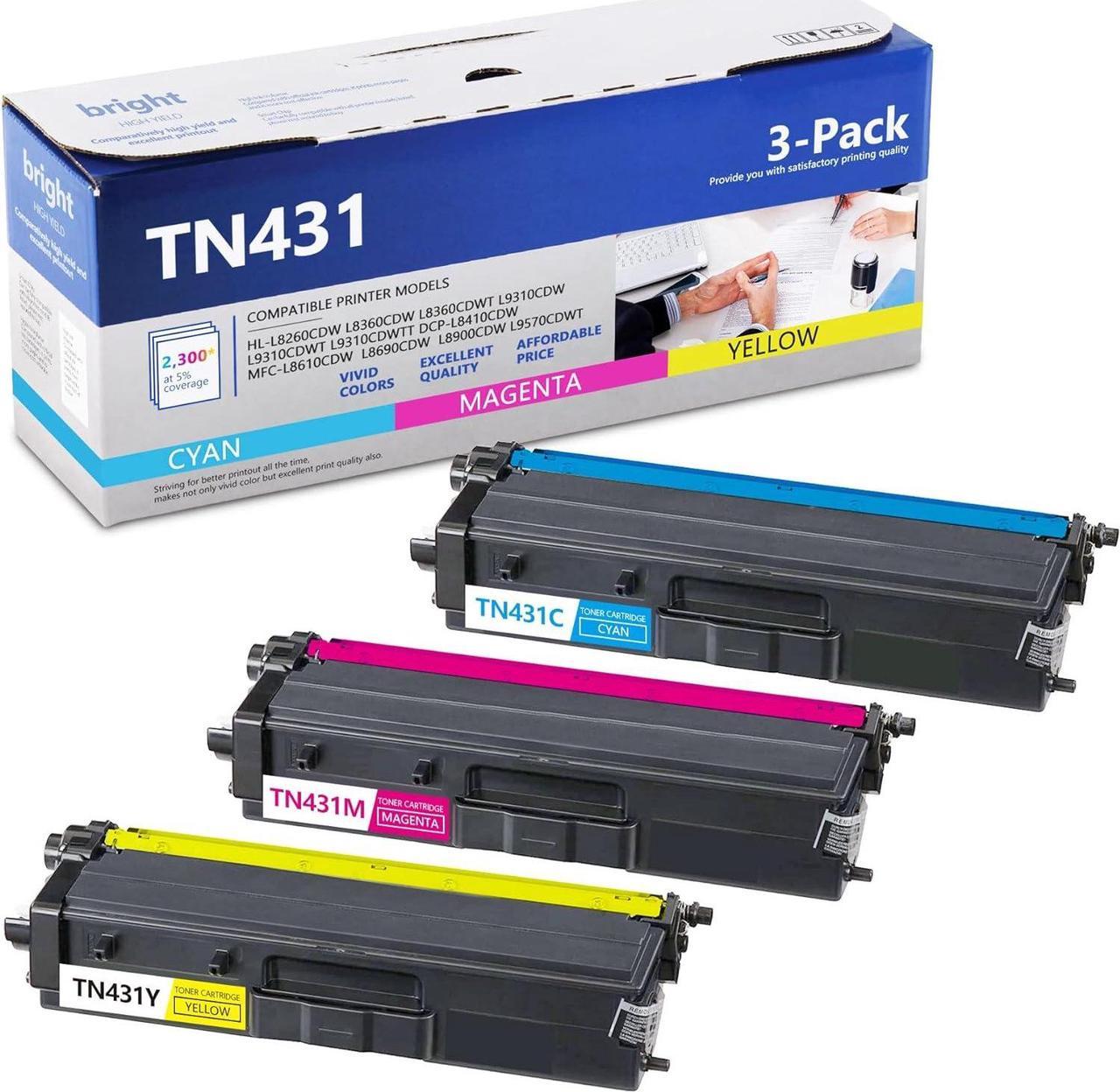 TN431 TN431C TN431Y TN431M Toner Cartridges (Cyan, Magenta, Yellow) Replacement for Brother TN-431 3PK HL-L8260CDW HL-L8360CDW DCP-L8410CDW MFC-L8610CDW Printer - TN4313PK