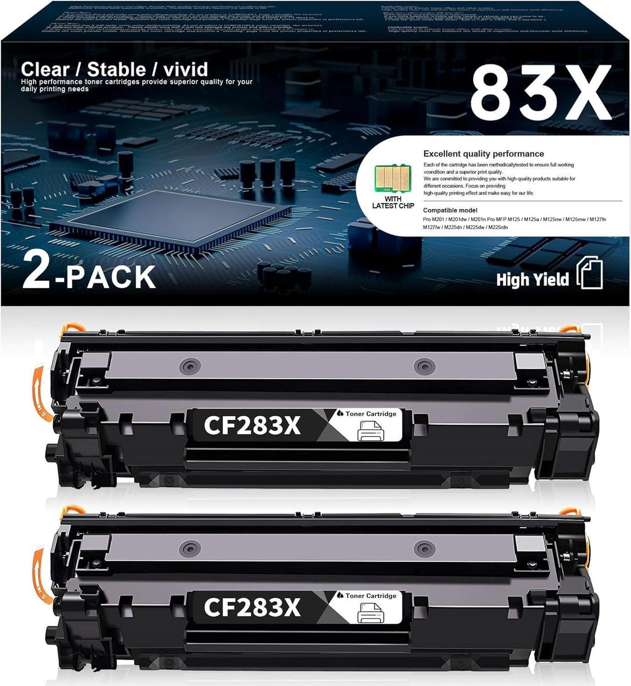 83X Black Toner Cartridges High Yield | Replacement for HP Replacement M201dw, MFP M125nw, MFP M127fn, MFP M127fw, MFP M225dn, MFP M225dw Pinter | for HP 83X CF283X Black Toner Cartridge 2-Pack