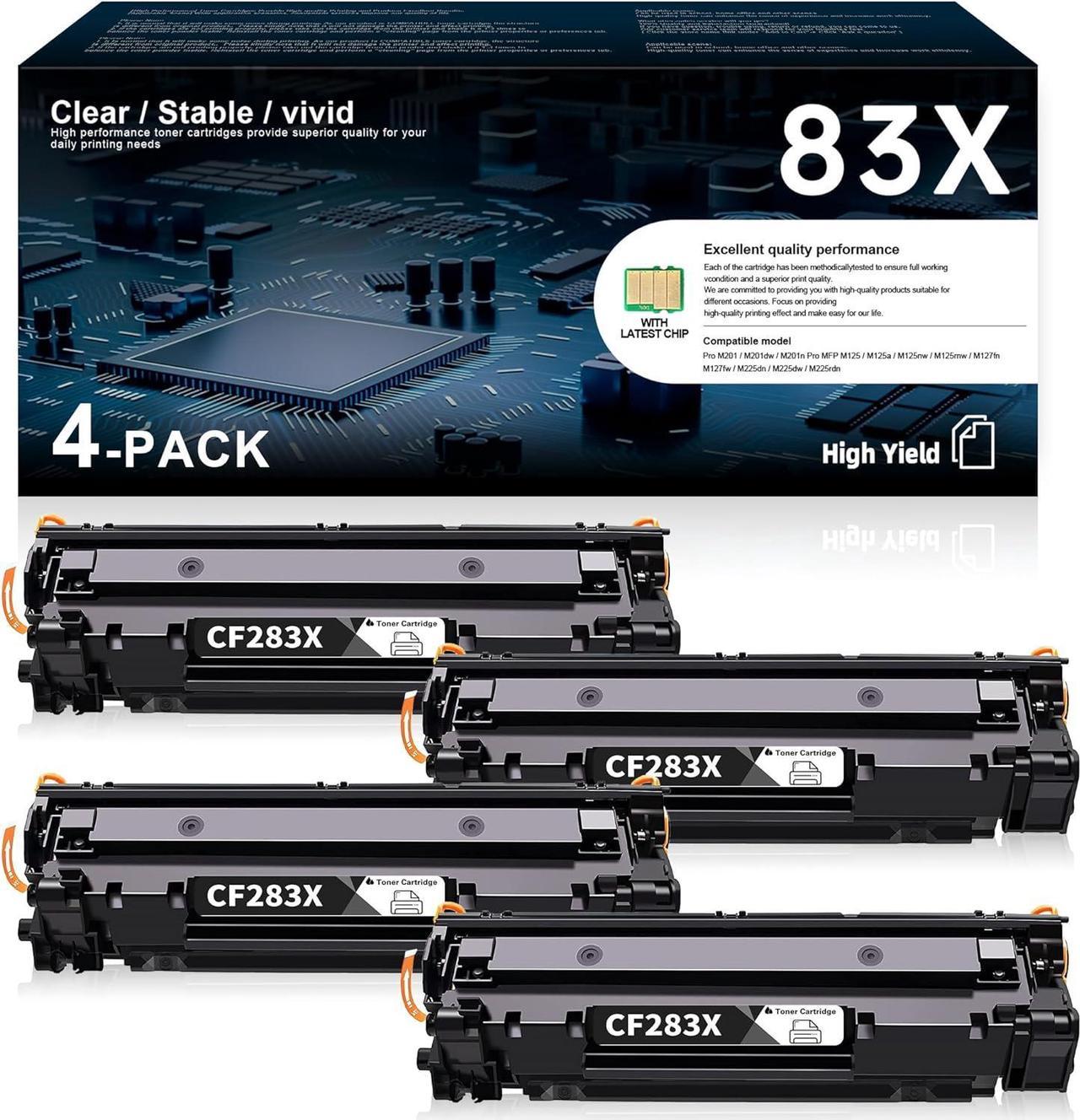 83X CF283X Black Toner Cartridge High Yield | Replacement for HP Replacement M201dw, MFP M125nw, MFP M127fn, MFP M127fw, MFP M225dn, MFP M225dw Pinter | for HP 83X Toner Cartridge Black 4-Pack