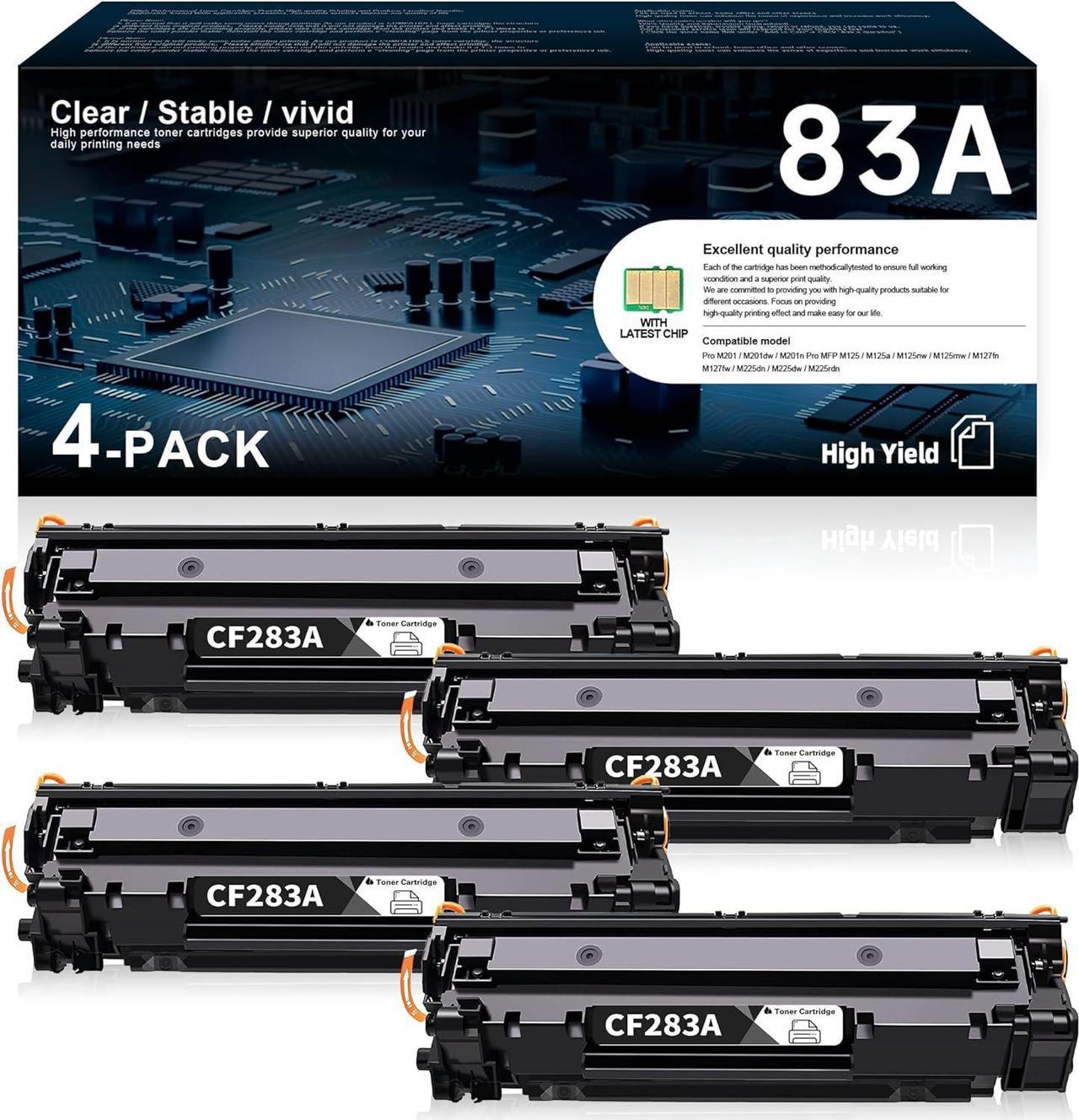 83A CF283A Black Toner Cartridge | Replacement for HP Replacement M201dw, MFP M125nw, MFP M127fn, MFP M127fw, MFP M225dn, MFP M225dw Pinter | for HP 83A Toner Cartridge Black 4-Pack