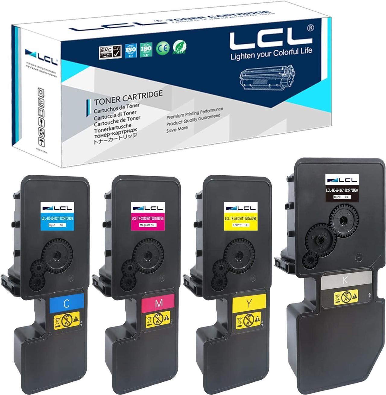 LCL Compatible for Kyocera TK5242 TK-5242 TK-5242K TK-5242C TK-5242M TK-5242Y (4-Pack Black Cyan Magenta Yellow) Toner Cartridge for Kyocera ECOSYS M-5526cdn M-5526cdw P-5026cdn P-5026cdw