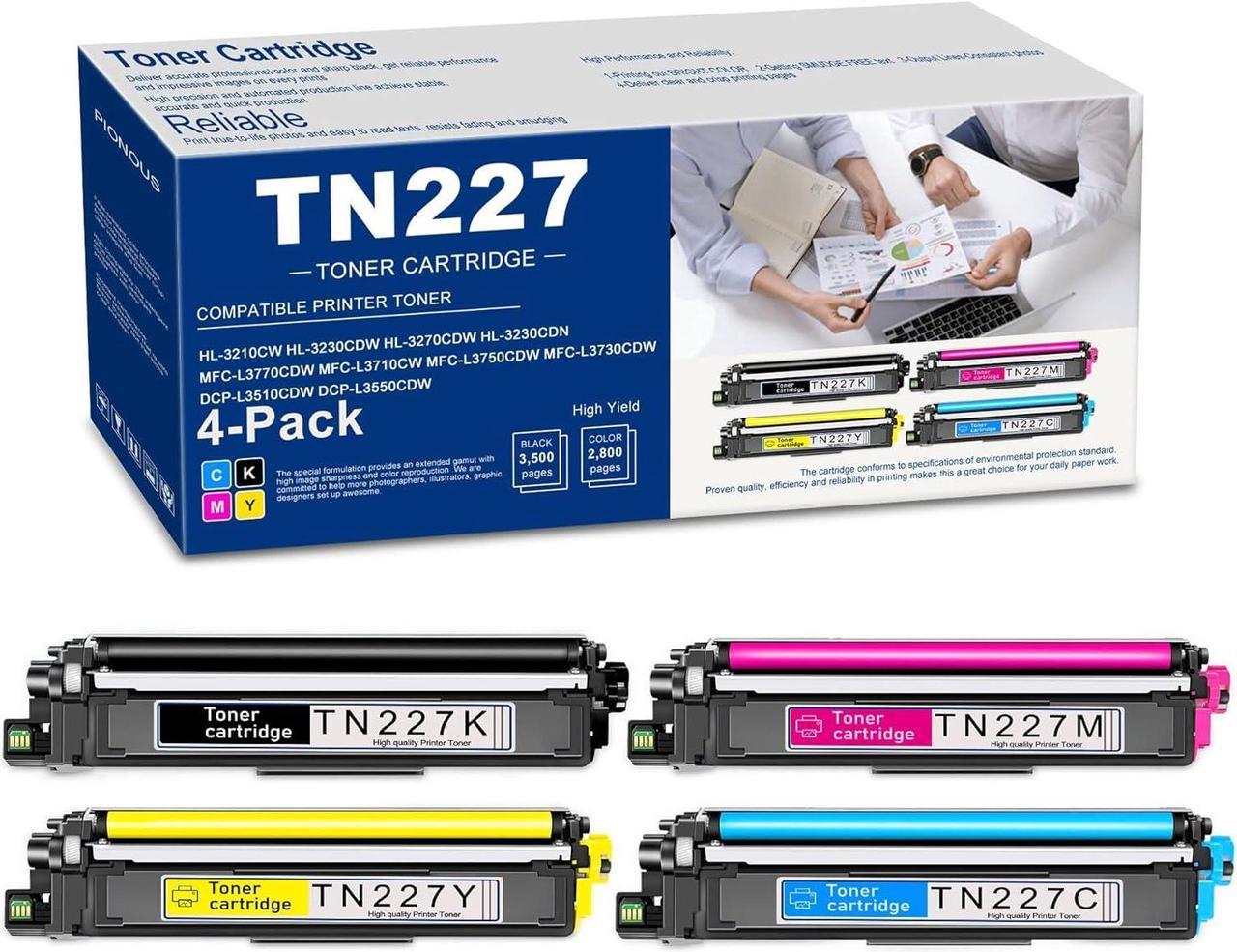 TN227 Toner Cartridge TN-227 4PK High Yield Replacement for Brother TN 227 MFC-L3770CDW MFC-L3710CW HL-L3270CDW HL-L3290CDW HL-3210CW DCP-L3510CDW DCP-L3510CDW Printer (BK/C/M/Y)