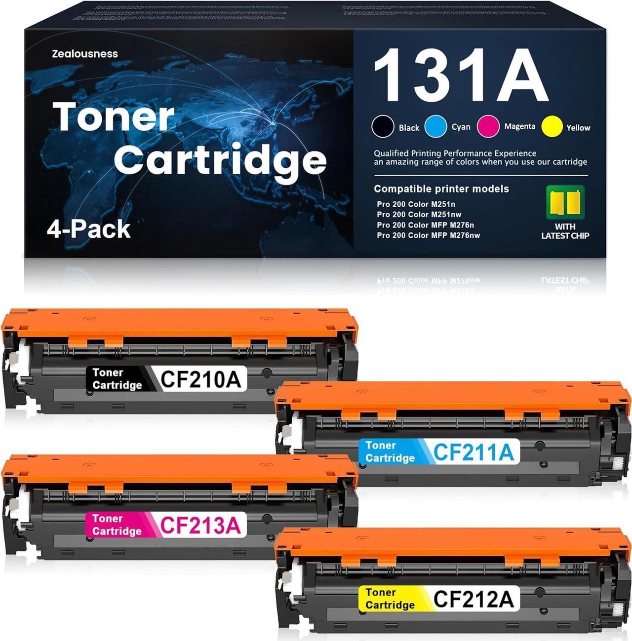 131A Toner Cartridge CF210A CF211A CF212A CF213A Replacement for HP 131A CF210AQ1 Toner Pro 200 Color M251n M251nw M276nw Printer Ink 4 Pack(Black Cyan Magenta Yellow)