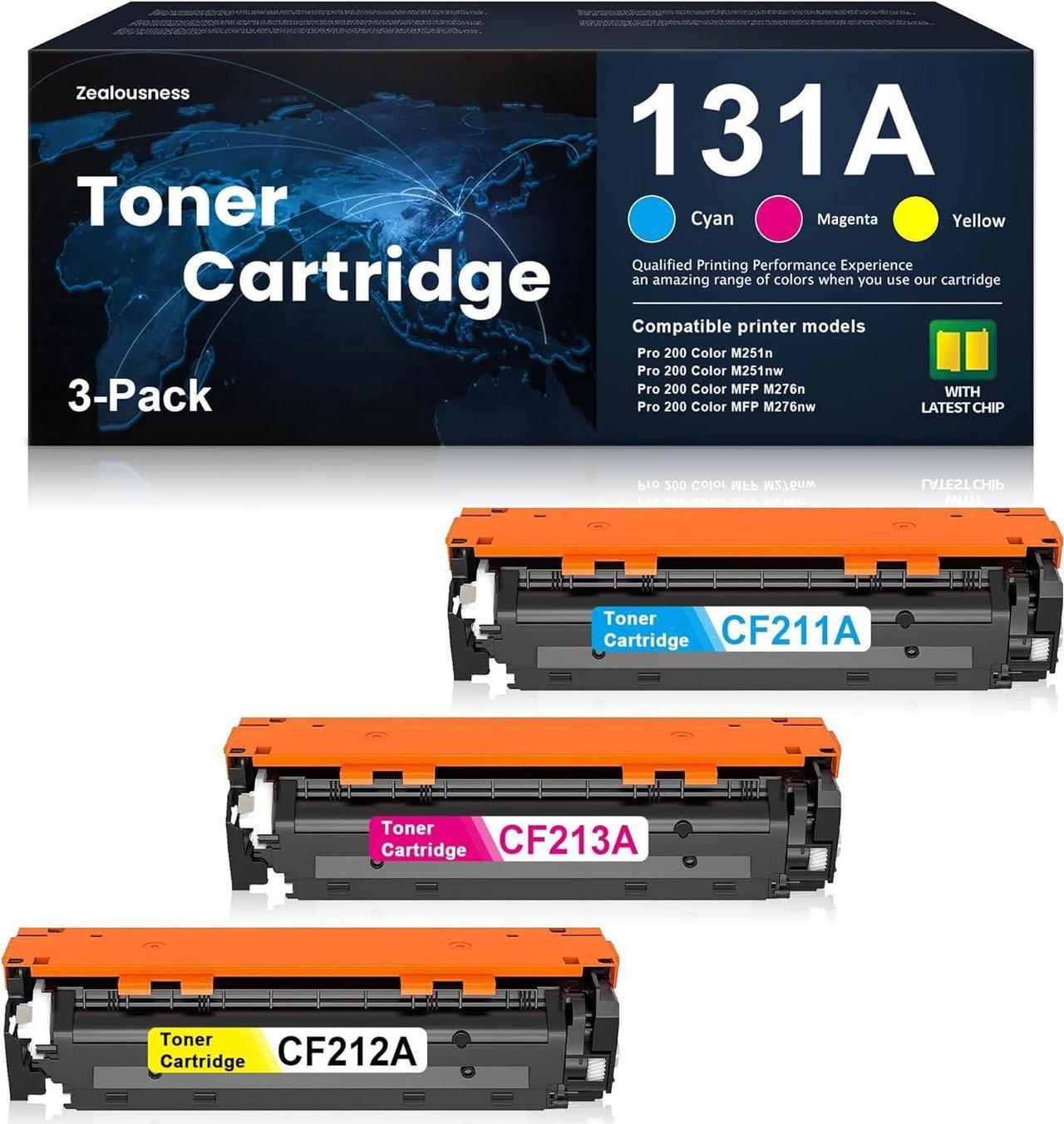 131A Toner CF211A CF212A CF213A Replacement for HP 131A Toner Cartridge Pro 200 Color M251n M251nw M276nw Printer Ink 3 Pack (1Cyan/1Magenta/1Yellow)