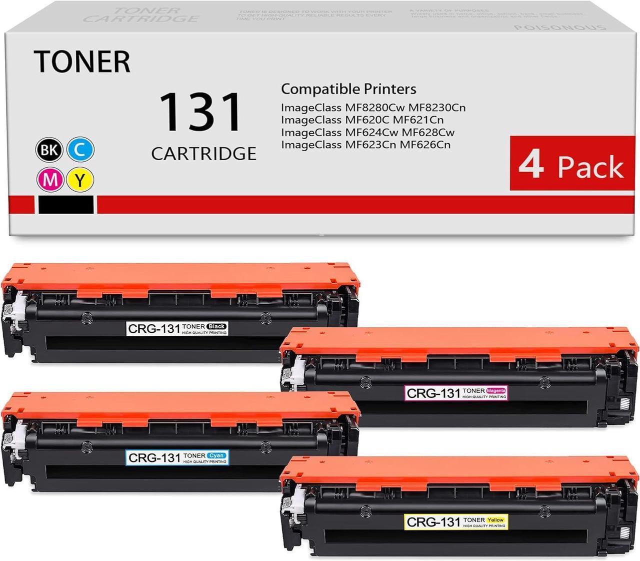 Cartridge 131 CRG-131 Toner Cartridge Replacement for Canon 131 ImageClass MF8280Cw MF624Cw MF628Cw LBP7110Cw MF8080Cw MF8280Cw LBP7110Cw Printer Ink (Black, Cyan, Yellow, Magenta, 4-Pack)