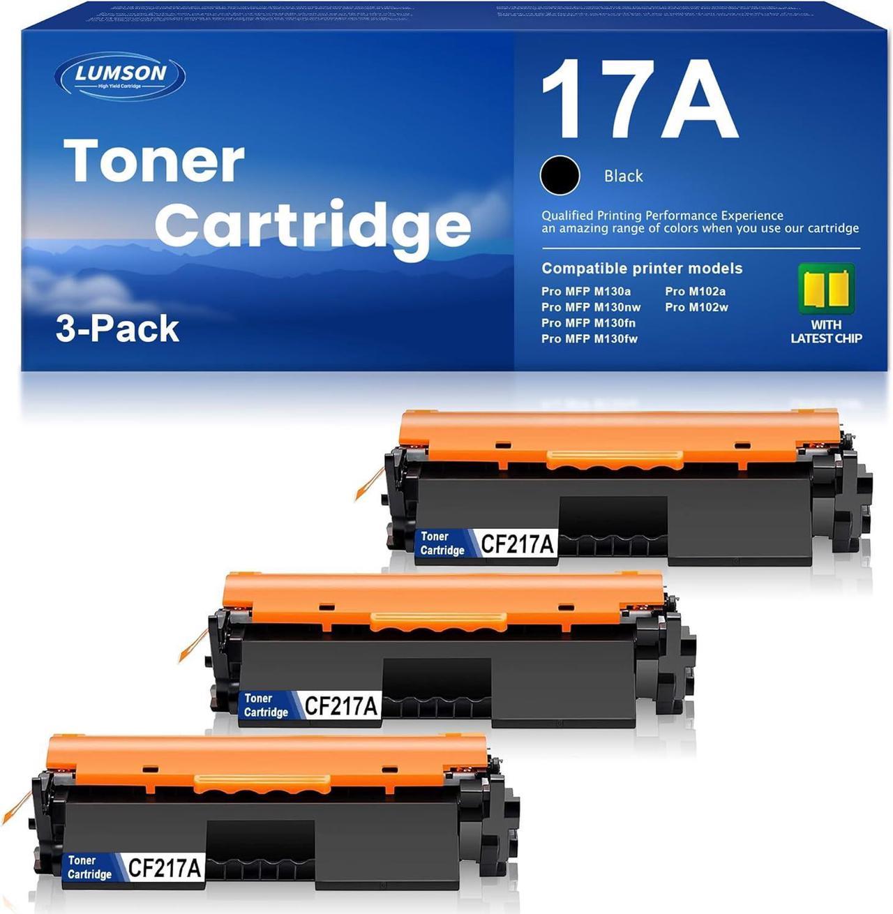 17A Black Toner Cartridge High Yield with Chip Replacement for HP CF217A Pro MFP M130fn M130a M130fw M130nw M102a M102w Printer Ink 3 Pack