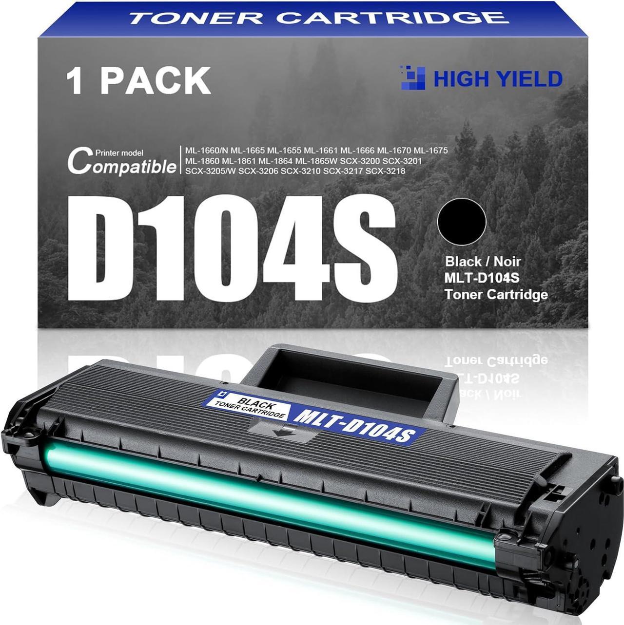 MLT-D104S D104S SU700A High Yield Toner Cartridge Black 1,700 Pages Replacement for Samsung MLTD104S 104S ML-1665 ML-1655 ML-1661 ML-1675 SCX-3200 SCX-3206 SCX-3218 Printer Ink 1-Pack