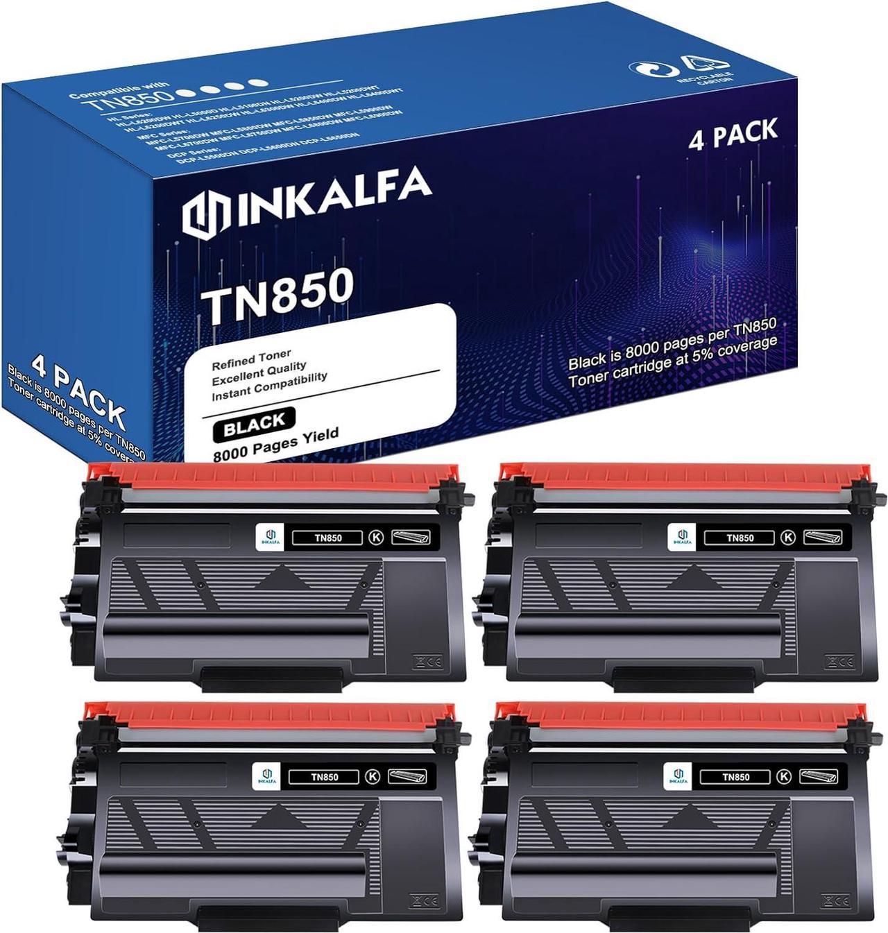 TN850 TN-850 TN 850 Toner Cartridge 4 Pack Black Replacement for Brother TN850 TN820 TN-820 HL-L6200DW MFC-L5700DW MFC-L5850DW HL-L5200DW MFC-L6800DW MFC-L5900DW Printer Ink