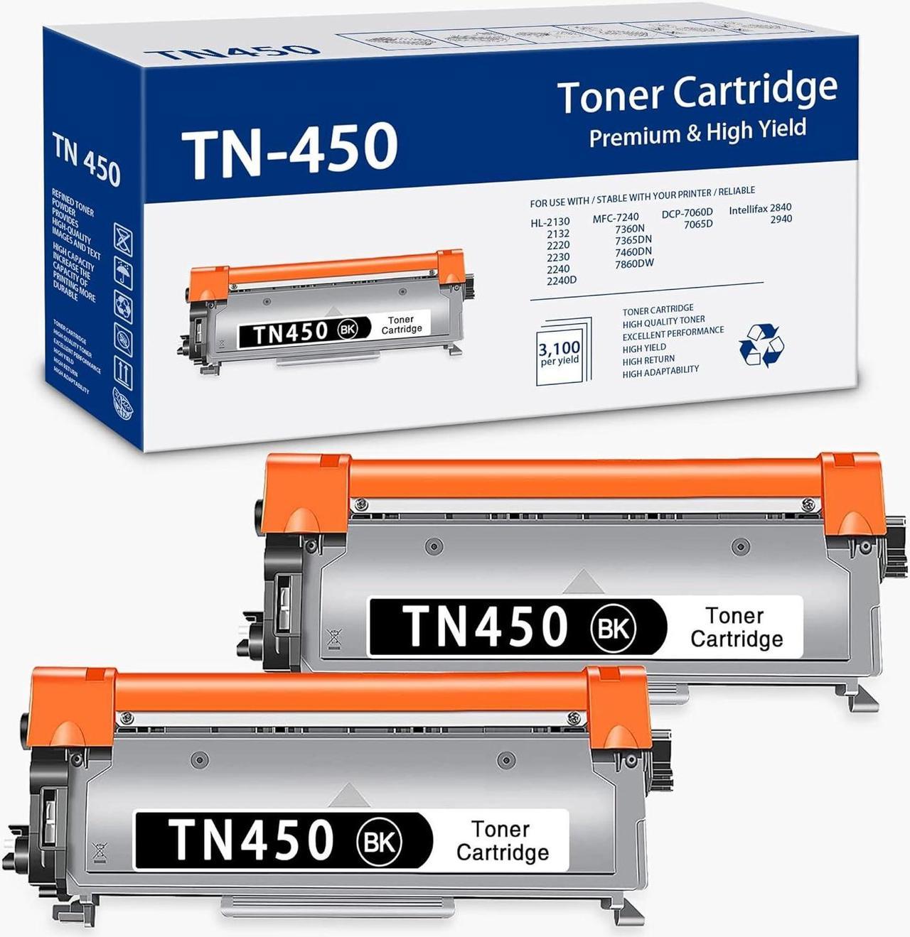 TN450 TN-450 Toner Cartridge High Yield Replacement for Brother TN 450 HL-2240d HL-2270dw HL-2280dw MFC-7360n MFC-7860dw IntelliFax 2840 2940 Pinter Toner 2-Pack Black