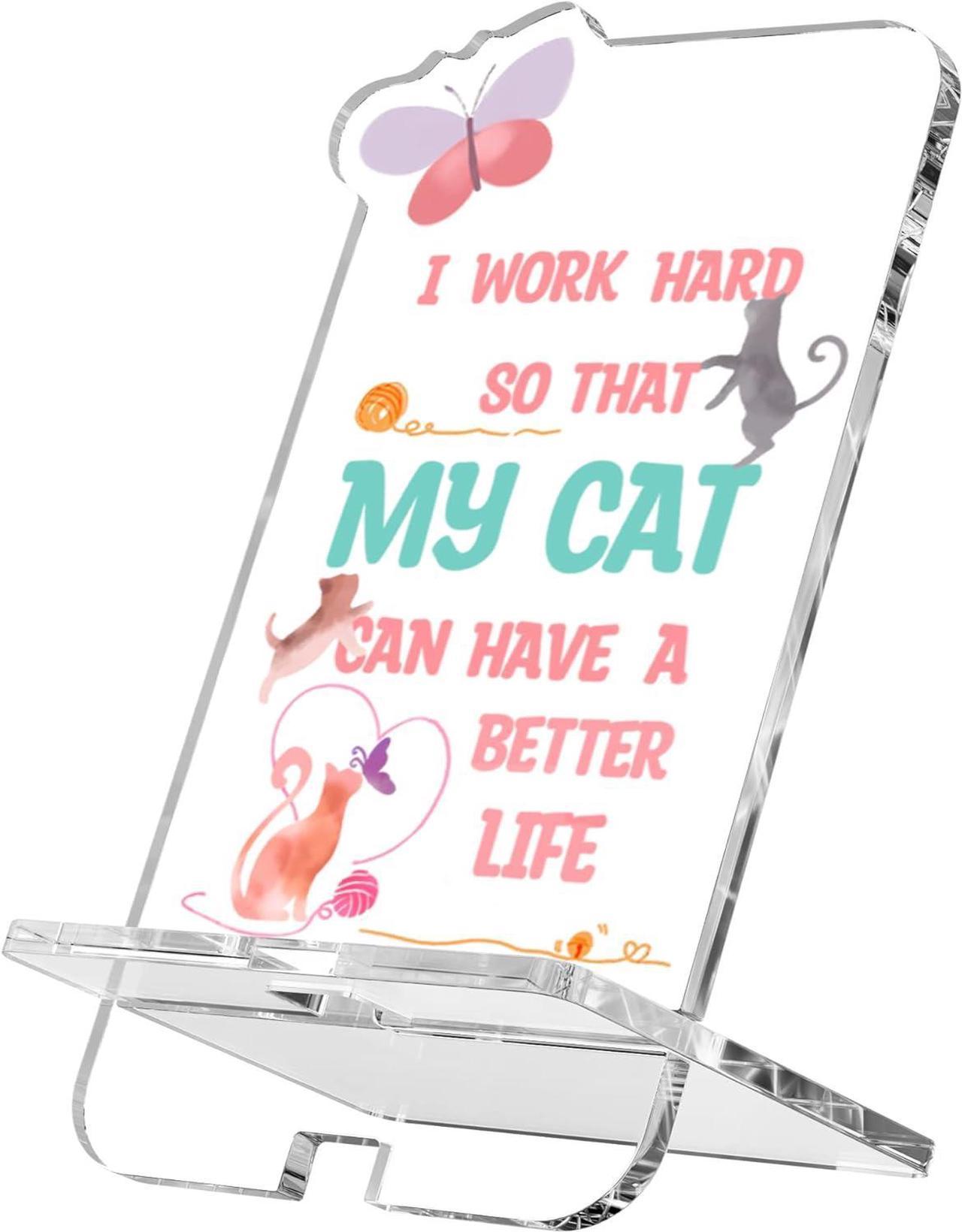 Parxara Cat Desk Accessories Phone Holder Desk Decor Gifts for Cat Lovers Women Cute Office Supplies with Lovely Kittens Uplifting Gifts Cat Stuff for Cat Mom Birthday Present for Coworkers Friend