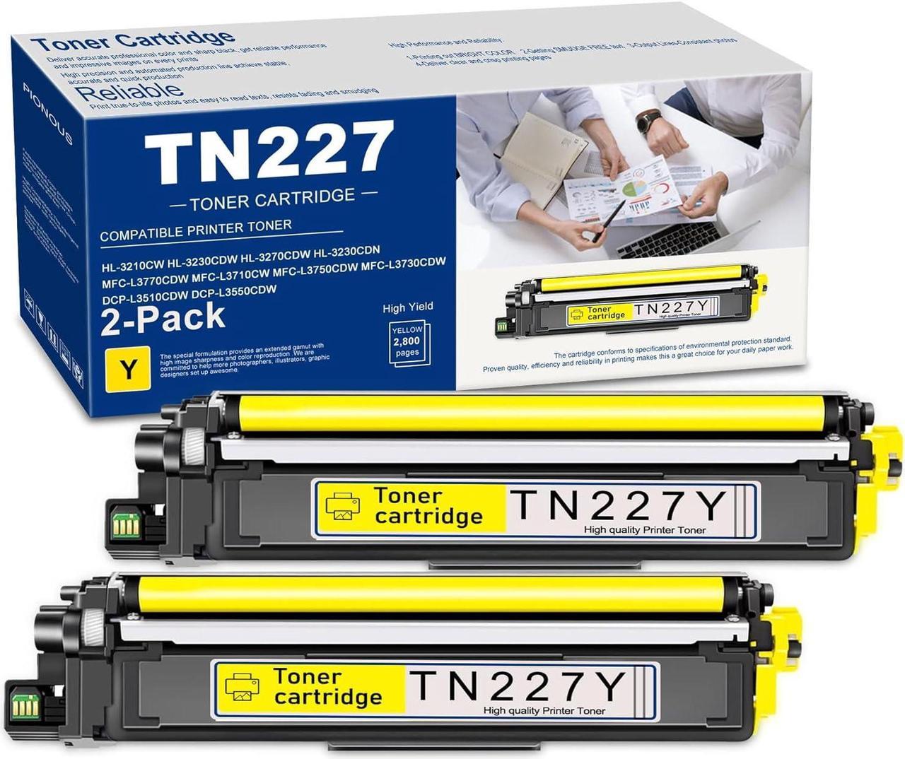 TN-227 TN-223 TN227Y TN223Y TN-227Y Toner Cartridge High Yield [with CHIP] Yellow Replacement for Brother TN227 TN223 MFC-L3710CW L3750CDW L3730CDW HL-3230CDW 3290CDW Printer Ink 2 Pack