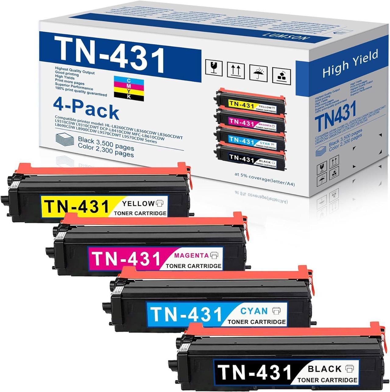 TN4314PK High Yield TN-431BK TN-431C TN-431M TN-431Y Toner Cartridge Replacement for Brother TN431 TN 431 HL-L8260CDW L8360CDW L8360CDWT L9310CDW L9310CDWTT DCP-L8410CDW MFC-L8610CDW L9570CDW Printer