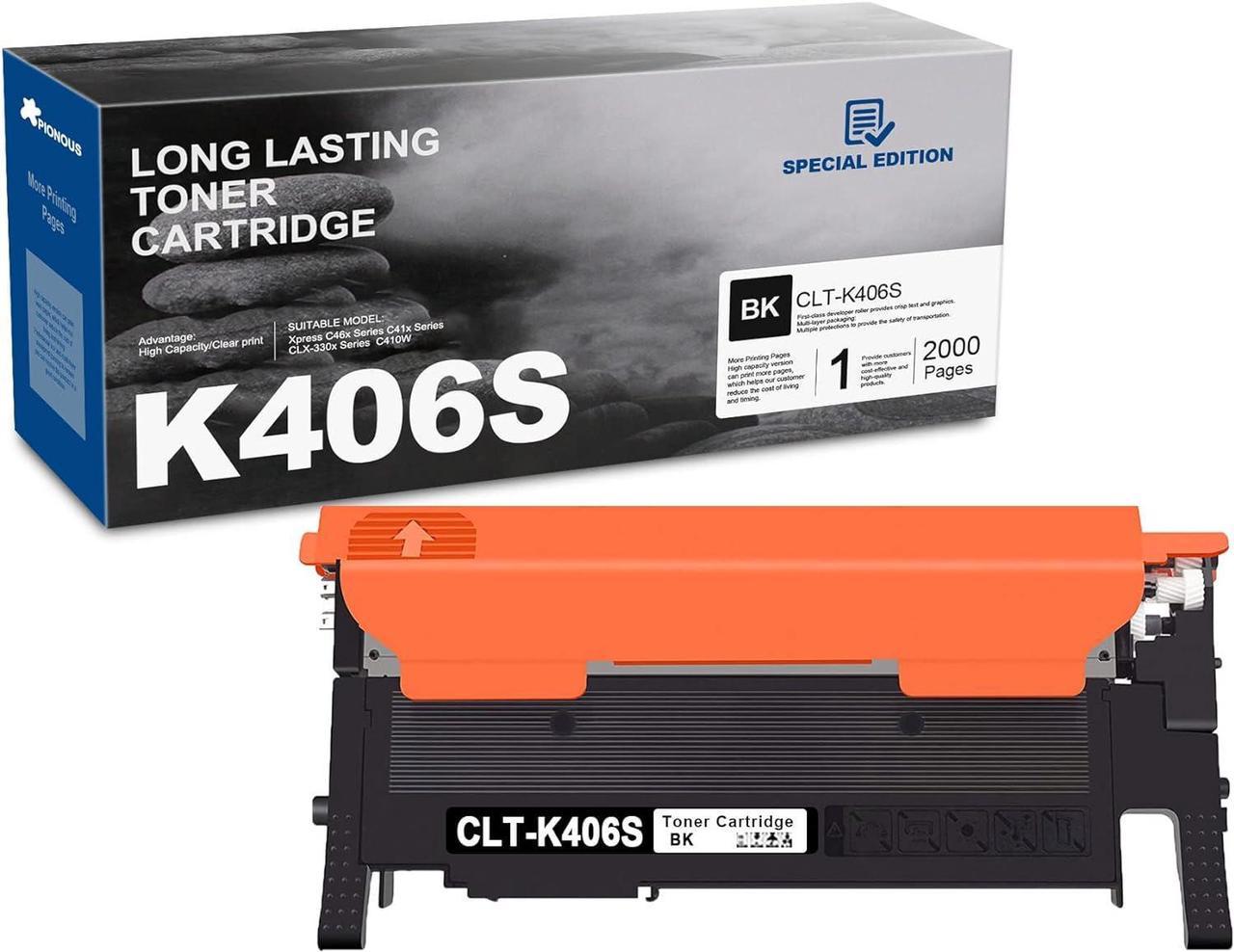 PIONOUS CLT-K406S CLT K406S K406S Black Toner Cartridge Compatible Replacement for Samsung Xpress CLX-3300 3305W SL-C460FW C410W CLP-360 365W Printer Ink - 1 Pack