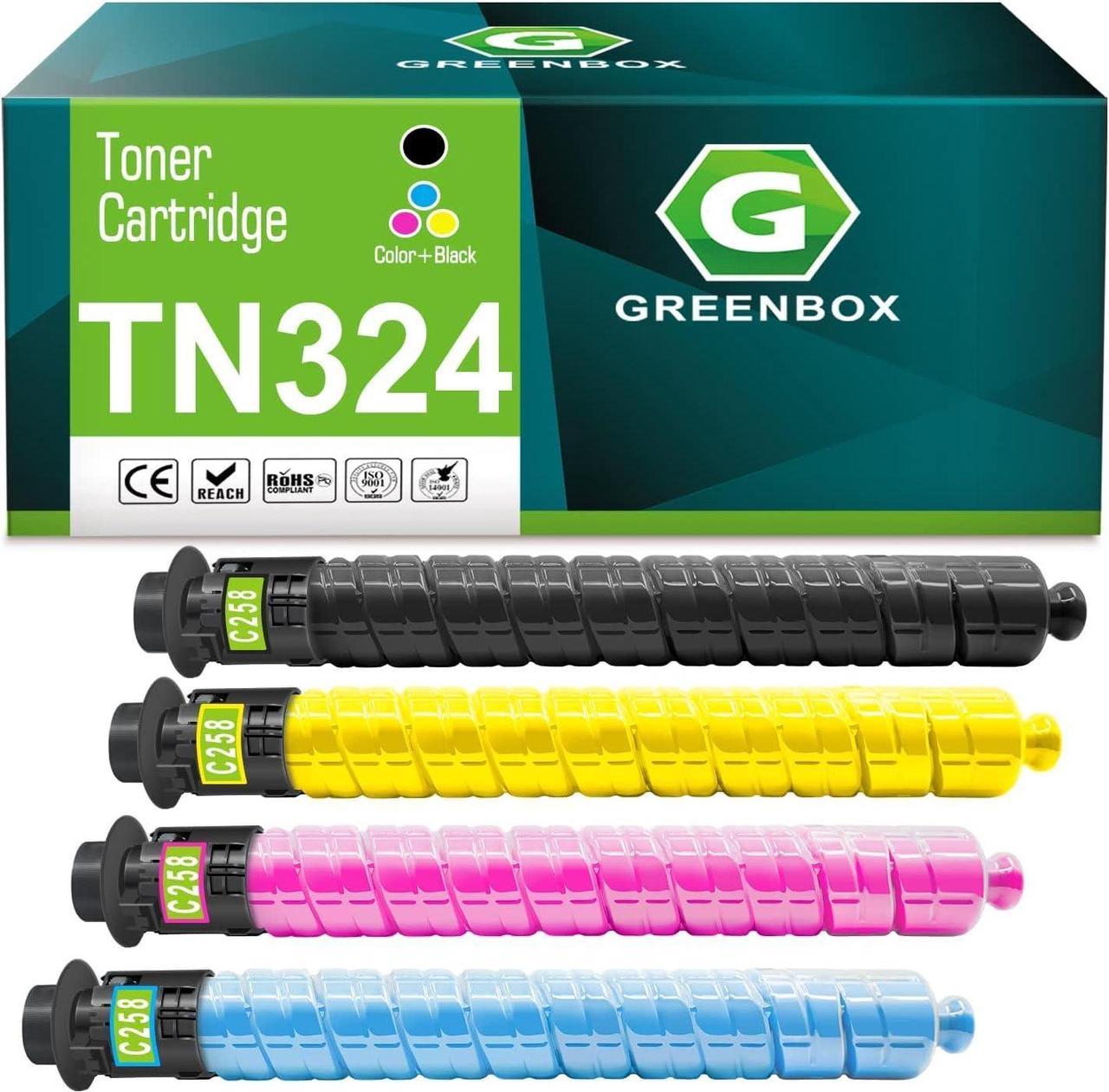 GREENBOX Remanufactured Toner Cartridge Replacement for Konica Minolta TN-324 TN324K TN324C TN324M TN324Y for BizHub C258 BizHub C308 BizHub C368 Printer (1 Black, 1 Cyan, 1 Magenta, 1 Yellow, 4-Pack)