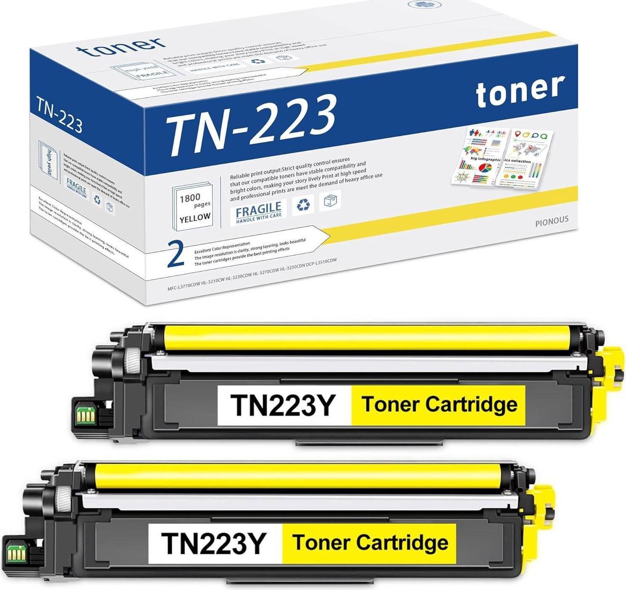 TN-223Y TN-227Y TN223Y High Yield TN223Y Toner Cartridge Yellow Replacement for Brother TN223 TN 223 HL-L3210CW MFC-L3710CW L3750CDW L3730CDW HL-3230CDW 3290CDW Printer Ink 2 Pack