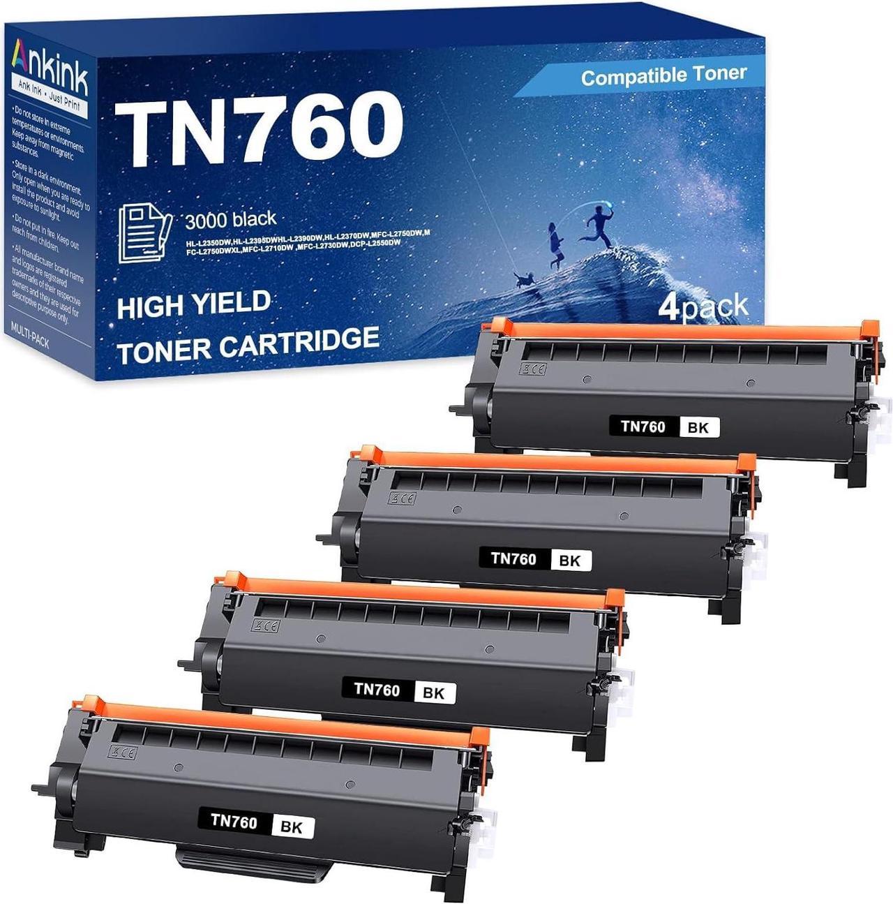 ANKINK TN760 TN730 High Yield Toner Cartridge Replacement for Brother TN-760 730 for HL-L2350DW L2395DW L2390DW HL-L2370DW MFC-L2750DW MFC-L2710DW MFC-L2730DW DCP-L2550DW Laser Printer (4 Pack,Black)