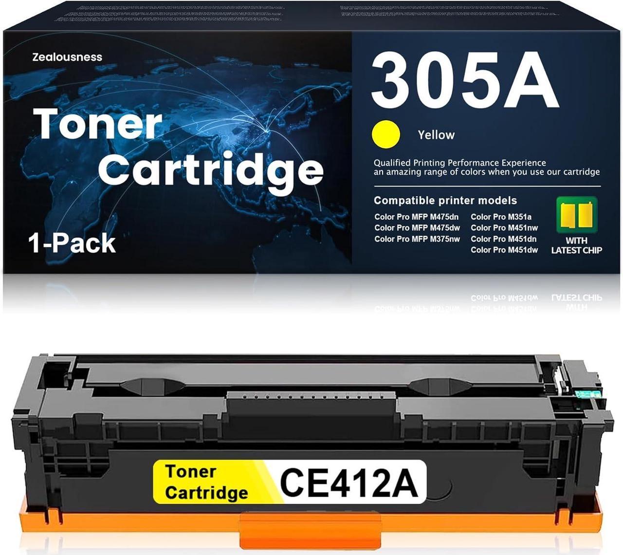 305A Toner Cartridge Remanufactured CE412A High Yield Replacement for HP 305A Pro 300 M351a 400 M451nw M451dn M451dw MFP M475dn M475dw M375nw Printer, Yellow 1 Pack