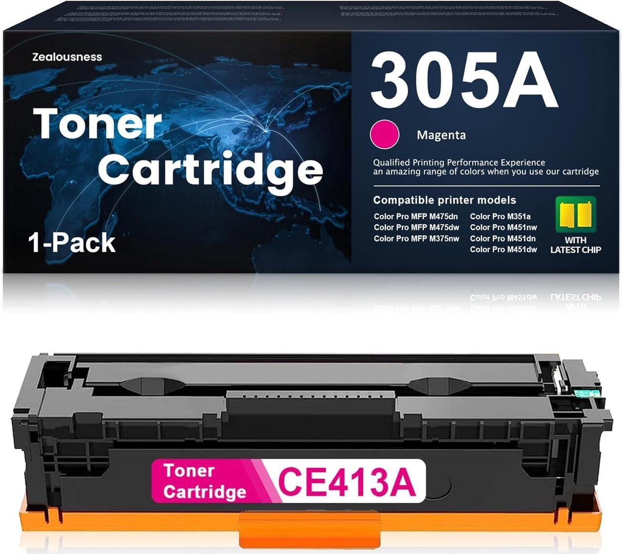 305A Toner Cartridge Remanufactured CE413A High Yield Replacement for HP 305A Pro 300 M351a 400 M451nw M451dn M451dw MFP M475dn M475dw M375nw Printer, Magenta 1 Pack