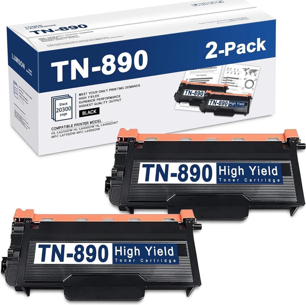 TN890 TN-890 Toner Cartridge 2 Pack High Yield Replacement for Brother TN 890 HL-L6250DW HL-L6400DW HL-L6400DWT MFC-L6750DW MFC-L6900DW Printer Ink, Black