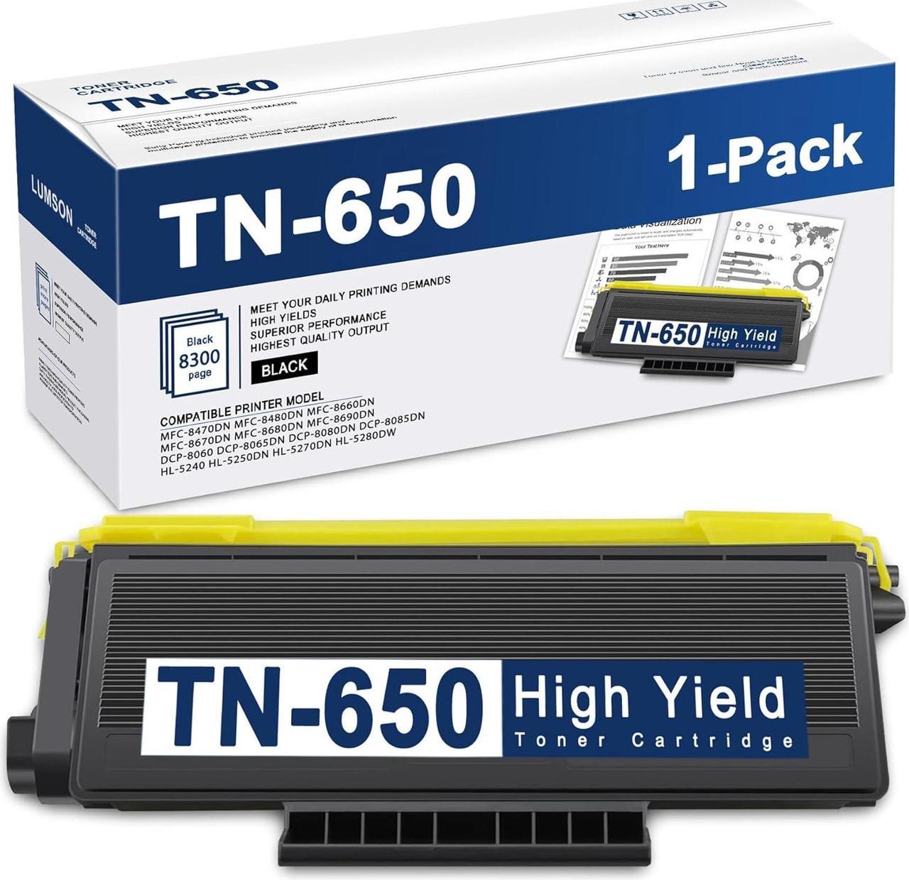 TN650 TN-650 Toner Cartridge 1 Pack High Yield Replacement for Brother TN 650 HL-5250DN HL-5370DW MFC-8460N MFC-8480DN DCP-8060 DCP-8065DN Printer Ink, Black