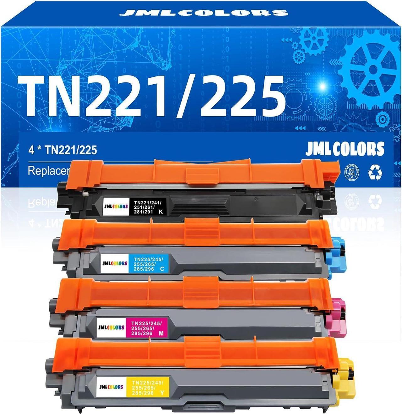 JMLCOLORS TN221 TN225 Compatible with Toner Cartridge Replacement for Brother TN-221 TN-225 for MFC-9340CDW HL-3170CDW HL-3170CW HL-3140CW MFC-9130CW MFC-9330CDW (4 Pack, TN221BK TN225C TN225M TN225Y)