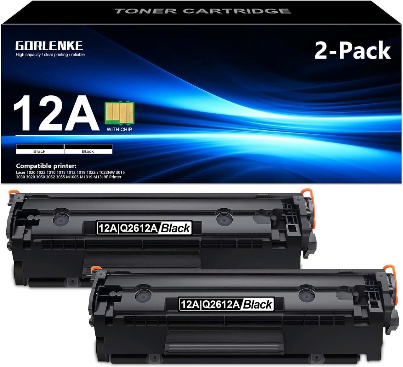 12A | Q2612A Two Pack Black Toner Cartridge Compatible Replacement for HP Q2612A 1020 1022 1022n 1022nw 3052 MFP 3055 MFP 3050 MFP 3030 MFP 3020 MFP 3380 MFP 3015 MFP M1120 MFP Printer