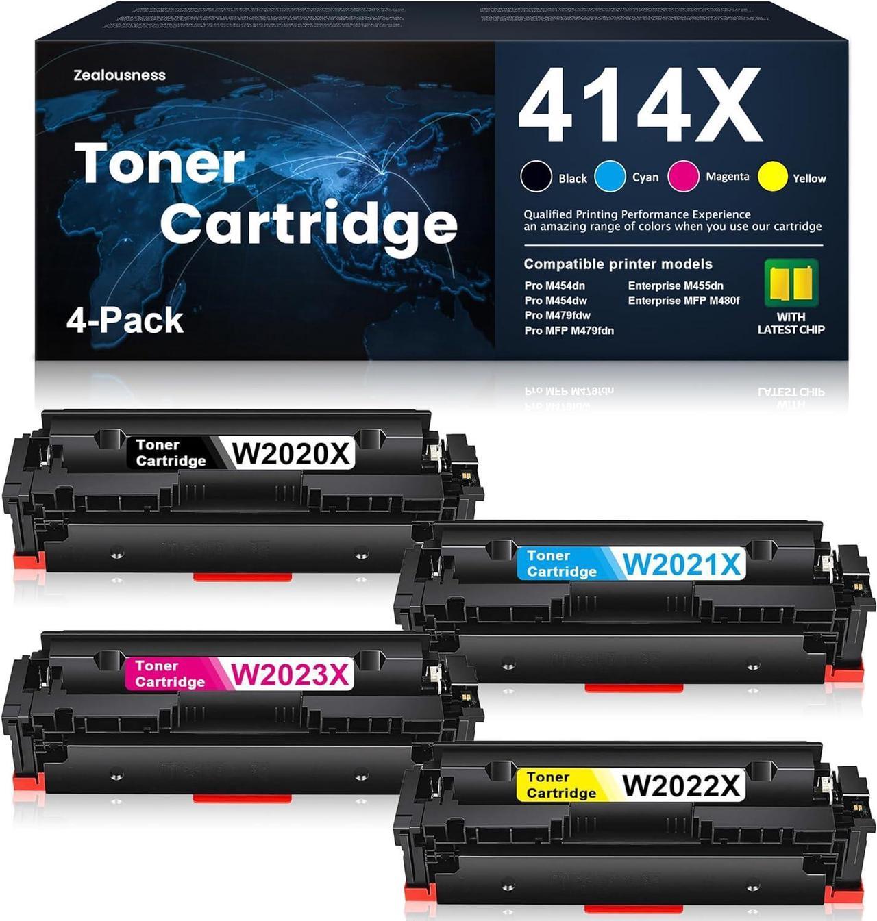 [High Yield, With Chip] 414X Toner Cartridge W2020X W2021X W2022X W2023X Replacement for HP 414X Toner MFP M480f Pro M454dn M454dw Pro MFP M479fdn M479fdw Printer Ink 4 Pack(Black Cyan Magenta Yellow)