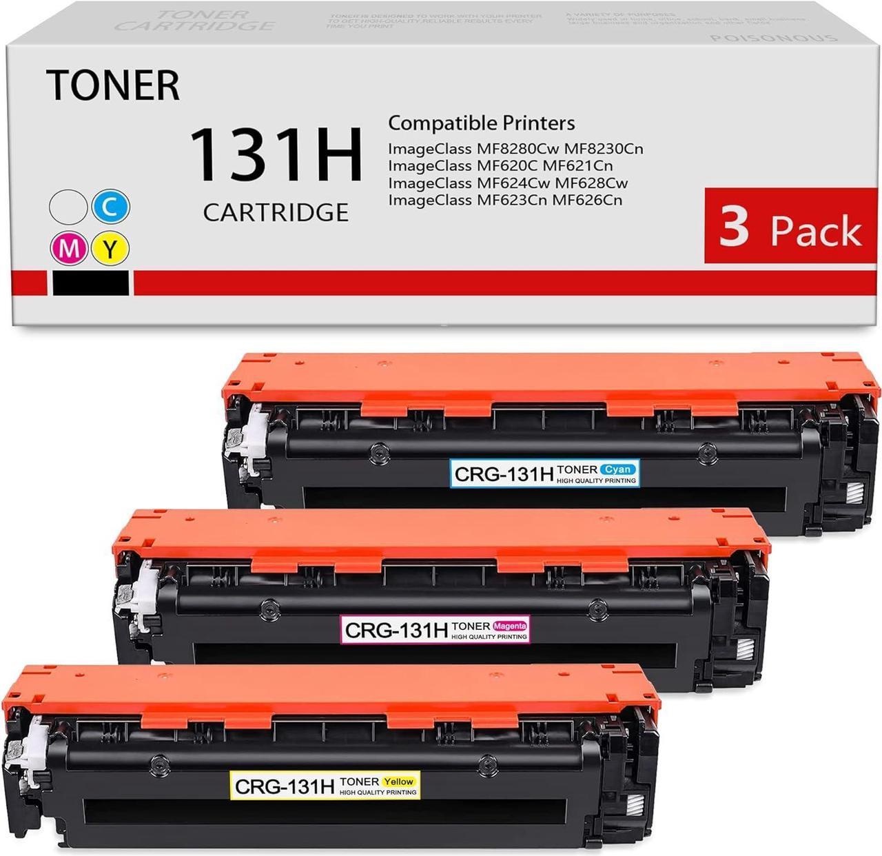 3 Pack CRG-131H Toner Cartridge 131H C/M/Y Remanufactured Replacement for Canon 131H ImageClass MF624Cw MF628Cw LBP7110Cw MF8080Cw MF8280Cw LBP7110Cw Printer Toner