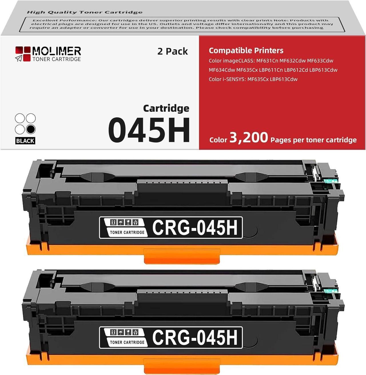 (6400 Pages) 045H CRG045H Toner Cartridge High Yield Black Replacement for Canon CRG-045H Color imageCLASS MF634Cdw MF632Cdw LBP612Cdw Printer Ink 2Pack, 1246C001