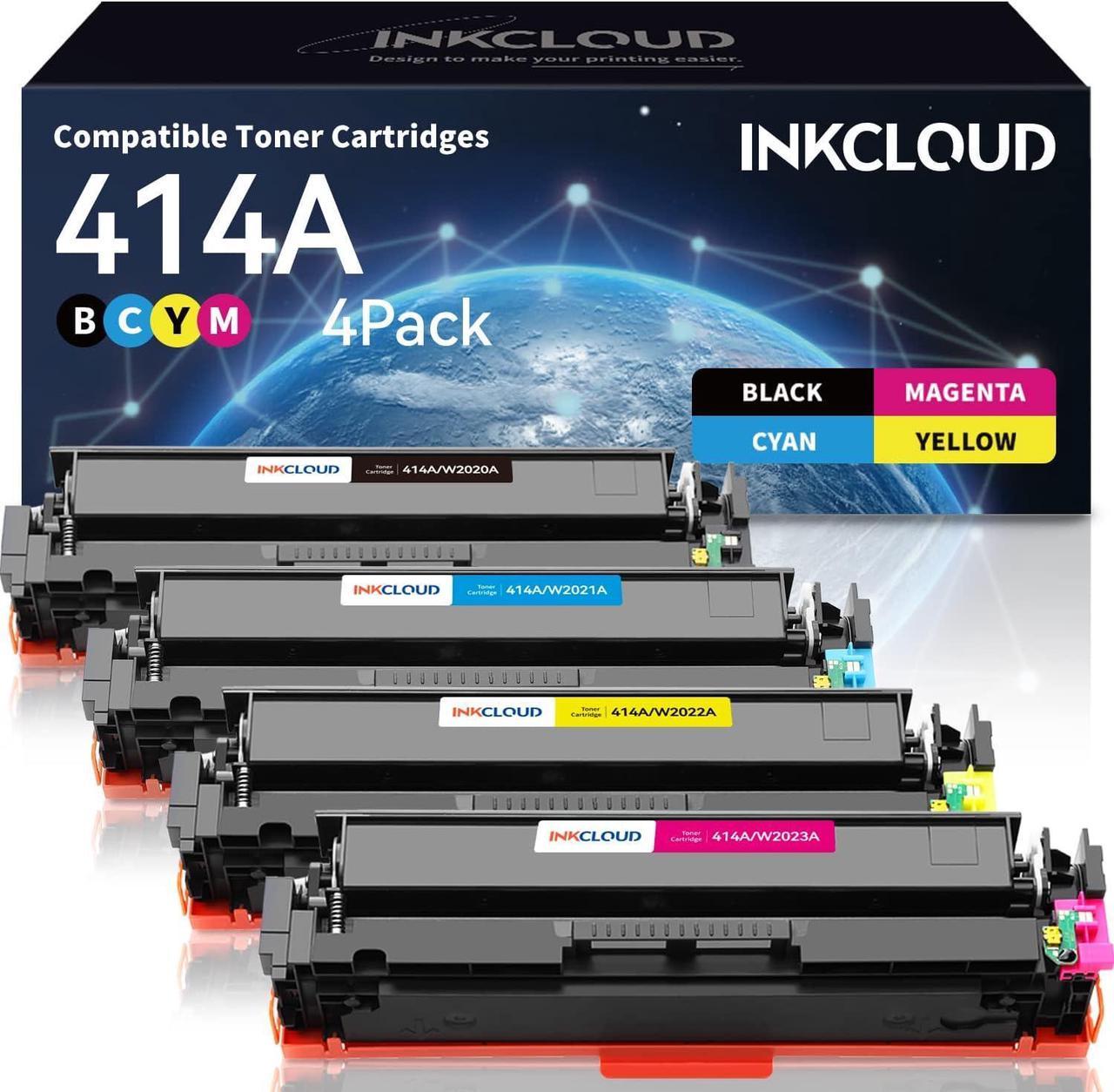 INKCLOUD with Chip 414A Toner Cartridges 4 Pack Compatible Toner Cartridge for HP 414A 414X W2020A Work with HP Color Pro MFP M479fdw M479fdn M454dw M454dn Printer Ink (Black Cyan Magenta Yellow)