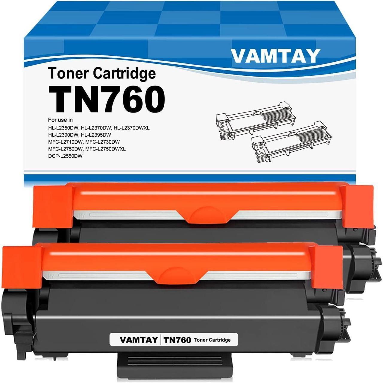 VAMTAY Compatible Toner Cartridge Replacement for Brother TN760 TN 760 TN730 TN 730 for MFC-L2710DW HL-L2395DW DCP-L2550DW HL-L2350DW Printer (2 Pack, Black)