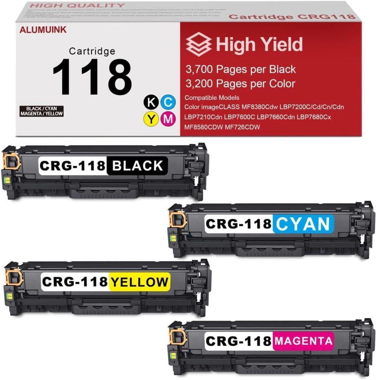 CRG118 CRG-118 Black Cyan Magenta Yellow Compatible CRG 118 Remanufactured Toner Cartridge Replacement for Canon 118 Color imageCLASS MF8380Cdw Printer Ink (4PK,1BK/1C/1M/1Y)