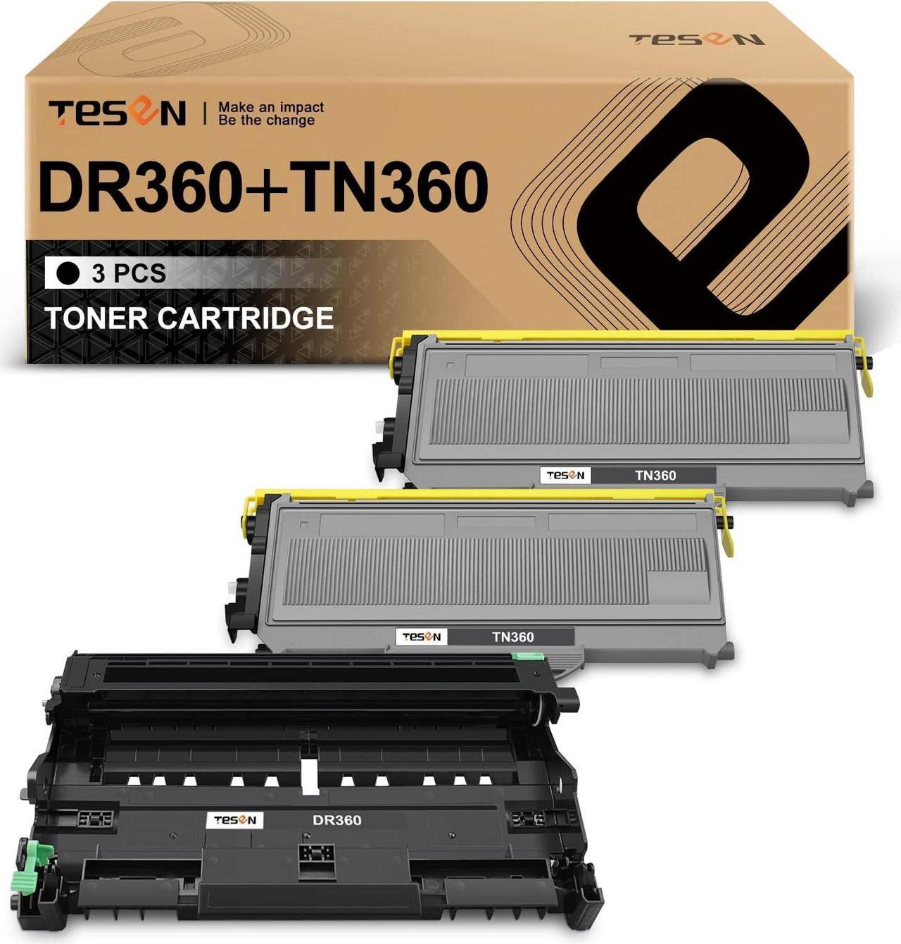 DR360 TESEN Compatible Toner Drum Cartridge Replacement for Brother TN360 DR360 for Brother DCP-7040 DCP-7030 MFC-7840W MFC-7440N MFC-7345N MFC-7340 HL-2170W HL-2140 Printer 3 Packs(1Drum+2Toner)