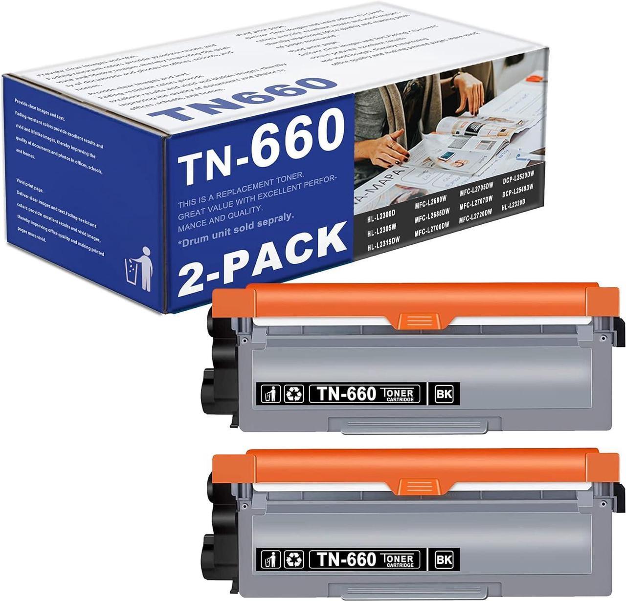 TN660 TN-660 (2 Pack Black) High Yield Toner Cartridge Replacement for Brother MFC-L2680W L2685DW DCP-L2540DW HL-L2300D L2315DW L2320D L2380DW L2340DW L2305W L2360DW Printer.