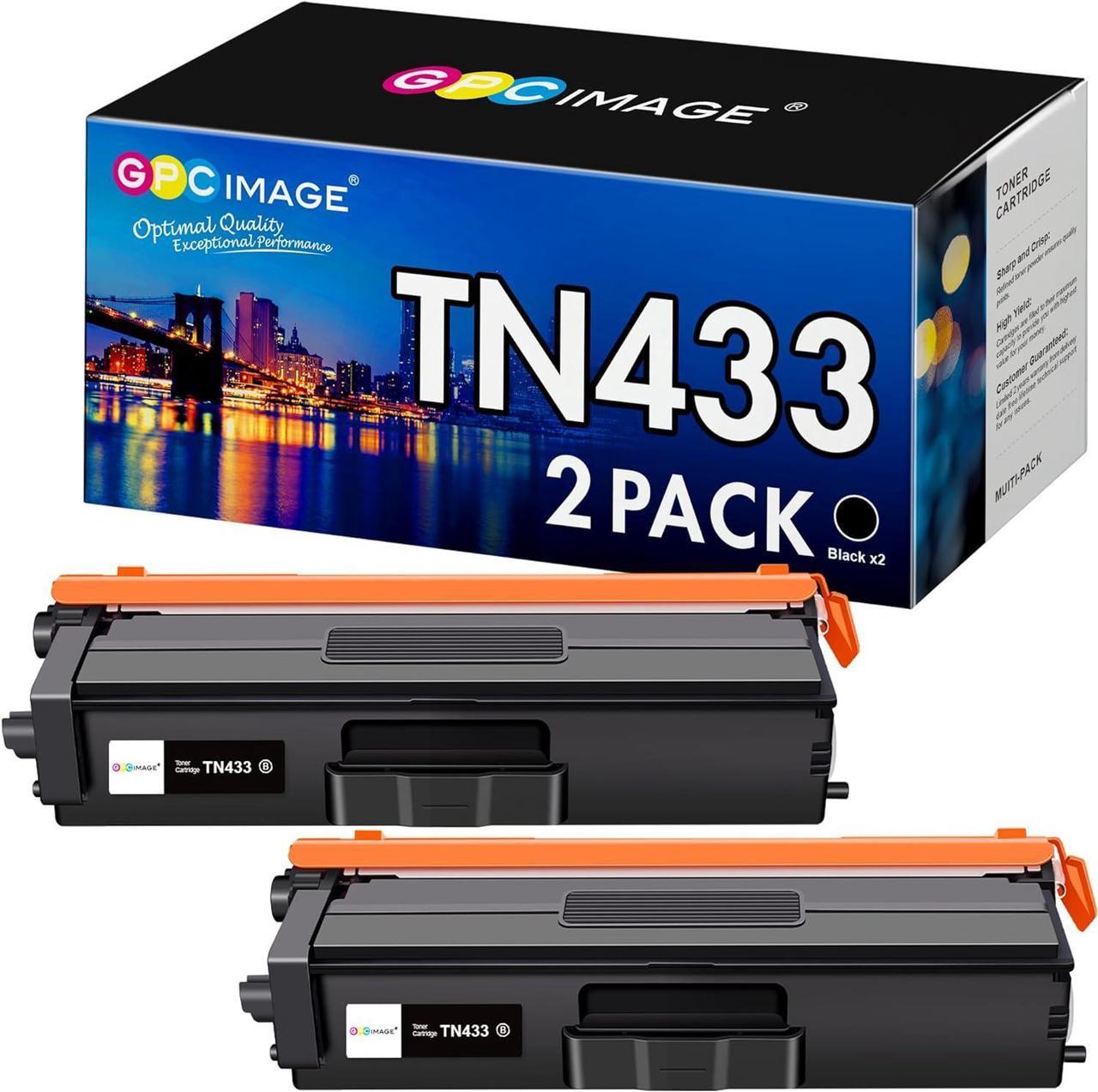 GPC Image Compatible Toner Cartridge Replacement for Brother TN433 TN 433 to use with HL-L8360CDW MFC-L8900CDW HL-L8360CDWT HL-L8260CDW MFCL8610CDW MFCL9570CDW Color Laser All-in-One Printer (2 Black)