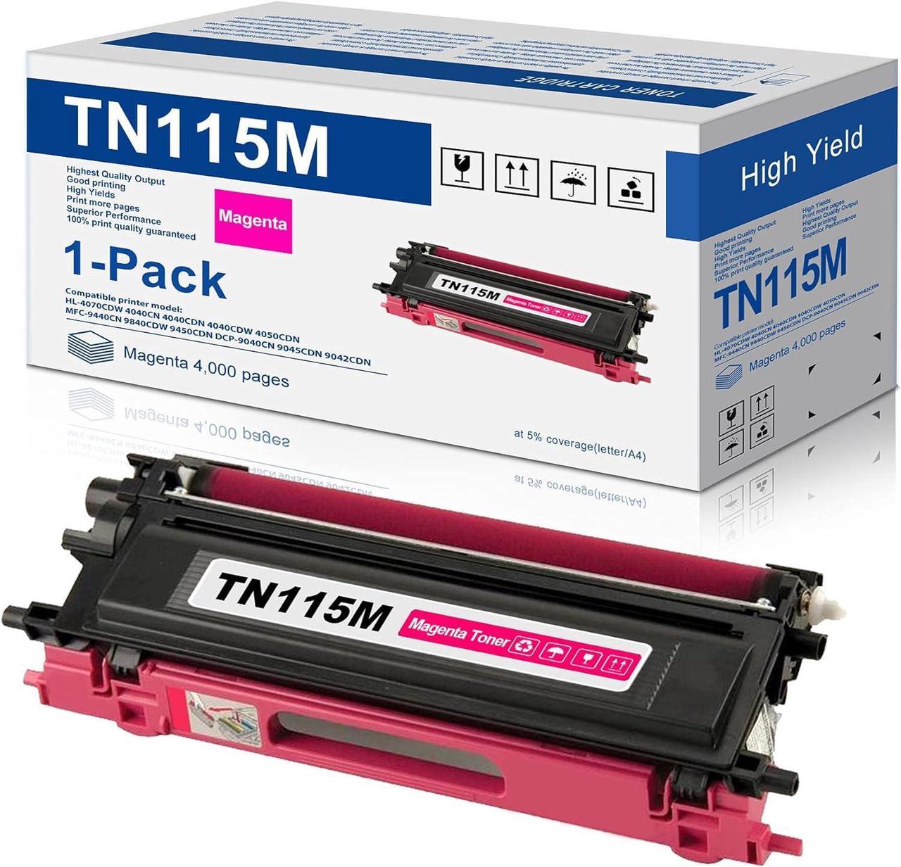 1-Pack Magenta Compatible Toner Cartridge Replacement for Brother TN115 TN-115 for DCP-9040CN DCP-9045CDN HL-4040CDN MFC-9440CN MFC-9840CDW Printer