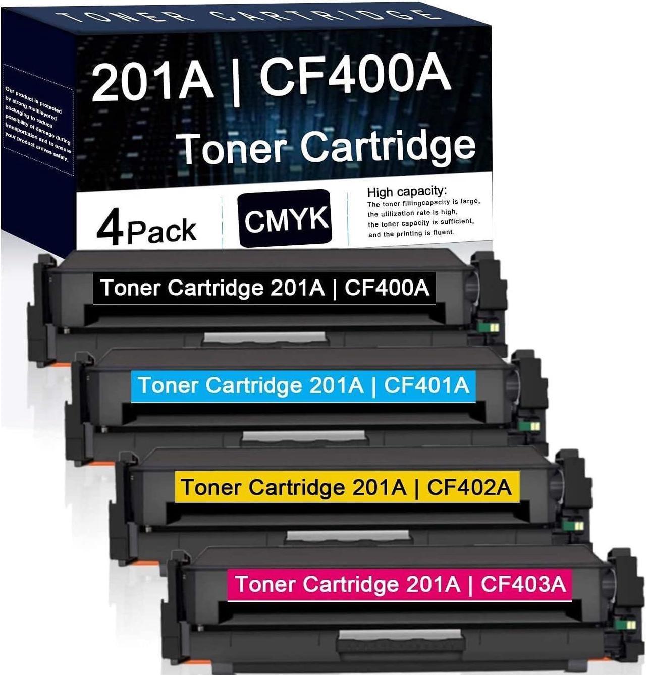 4 Pack (1BK+1C+1M+1Y) 201A | CF400A CF401A CF402A CF403A Compatible Toner Cartridge Replacement for HP Color Laserjet Pro M252dw,M252n Printer ; Pro MFP M277n, MFP M277dw, MFP M274n Printers.