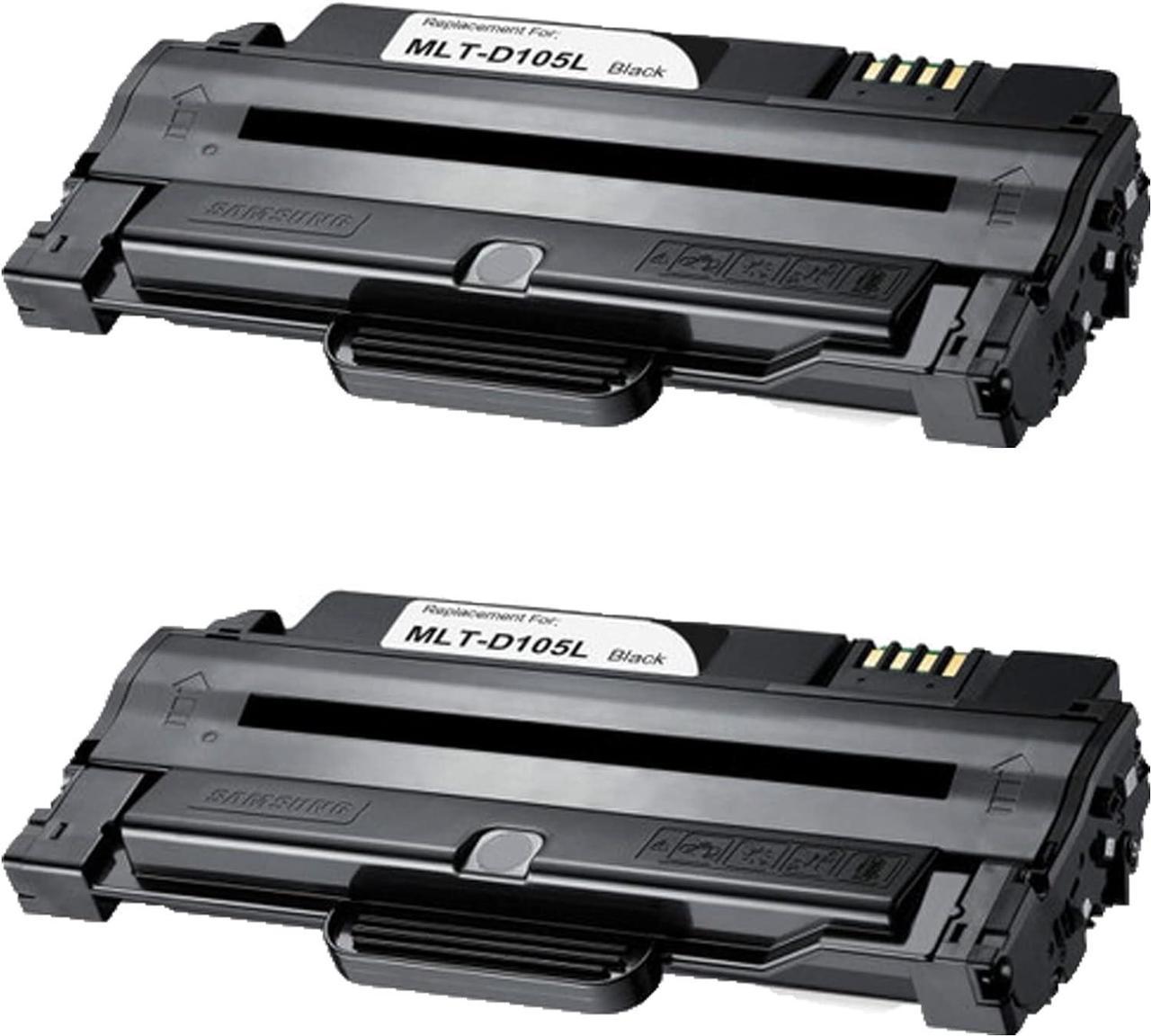 2 Pack PrinterPro Compatible Replacement for Samsung MLT-D105L Black Toner Cartridge D105L mltd105 mlt-d105l toner for Samsung ML-1910 ML-1915 ML-2525 ML-2525W ML-2540R ML-2545 ML-2580n SCX-4600 SCX