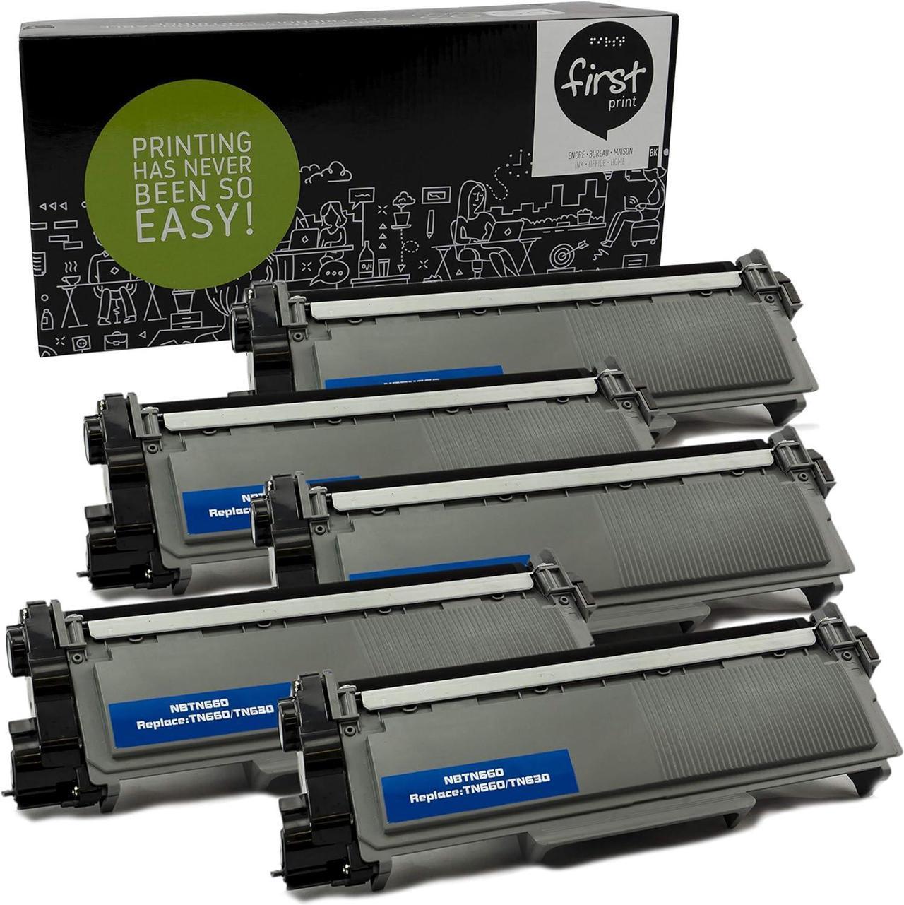 First Print 5 Pack Compatible for Brother TN660 (TN-660) Black HIGH YIELD of TN630 Toner cartridge for Brother DCP-L2540DW, DCP-L2520DW, HL-L2320D, HL-L2360DW, HL-L2380DW, MFC-L2700DW, MFC-L2720DW, M