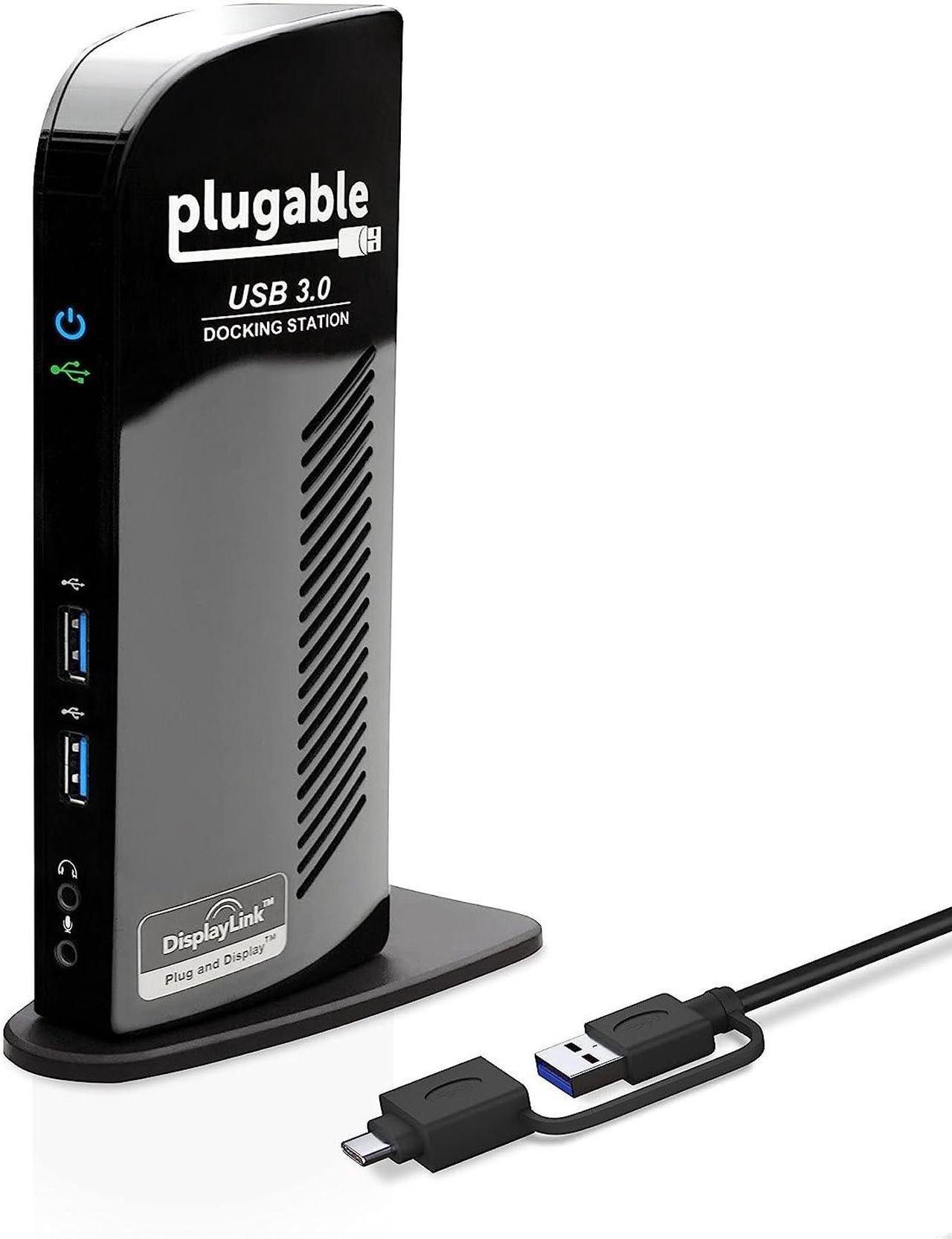 Plugable USB 3.0 Universal Laptop Docking Station Dual Monitor for Windows and Mac, USB 3.0 or USB-C, (Dual Video: HDMI and HDMI/DVI/VGA, Gigabit Ethernet, Audio, 6 USB Ports)