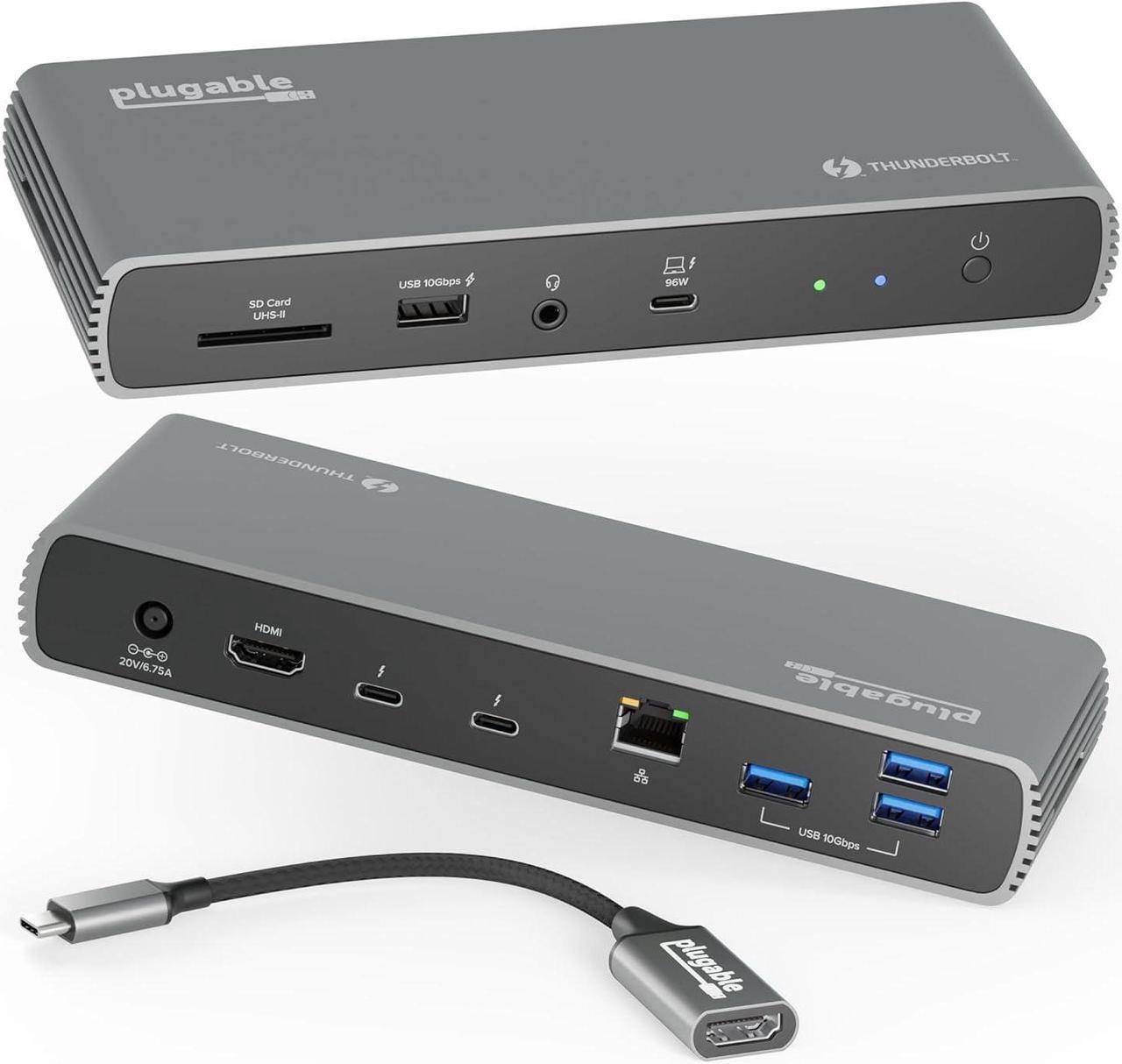 Plugable Thunderbolt 4 Dock with 100W Charging, Thunderbolt Certified, 3X Thunderbolt Ports, Laptop Docking Station Dual Monitor Single 8K or Dual 4K Monitor, 2.5G Ethernet, 1x SD, 4X USB