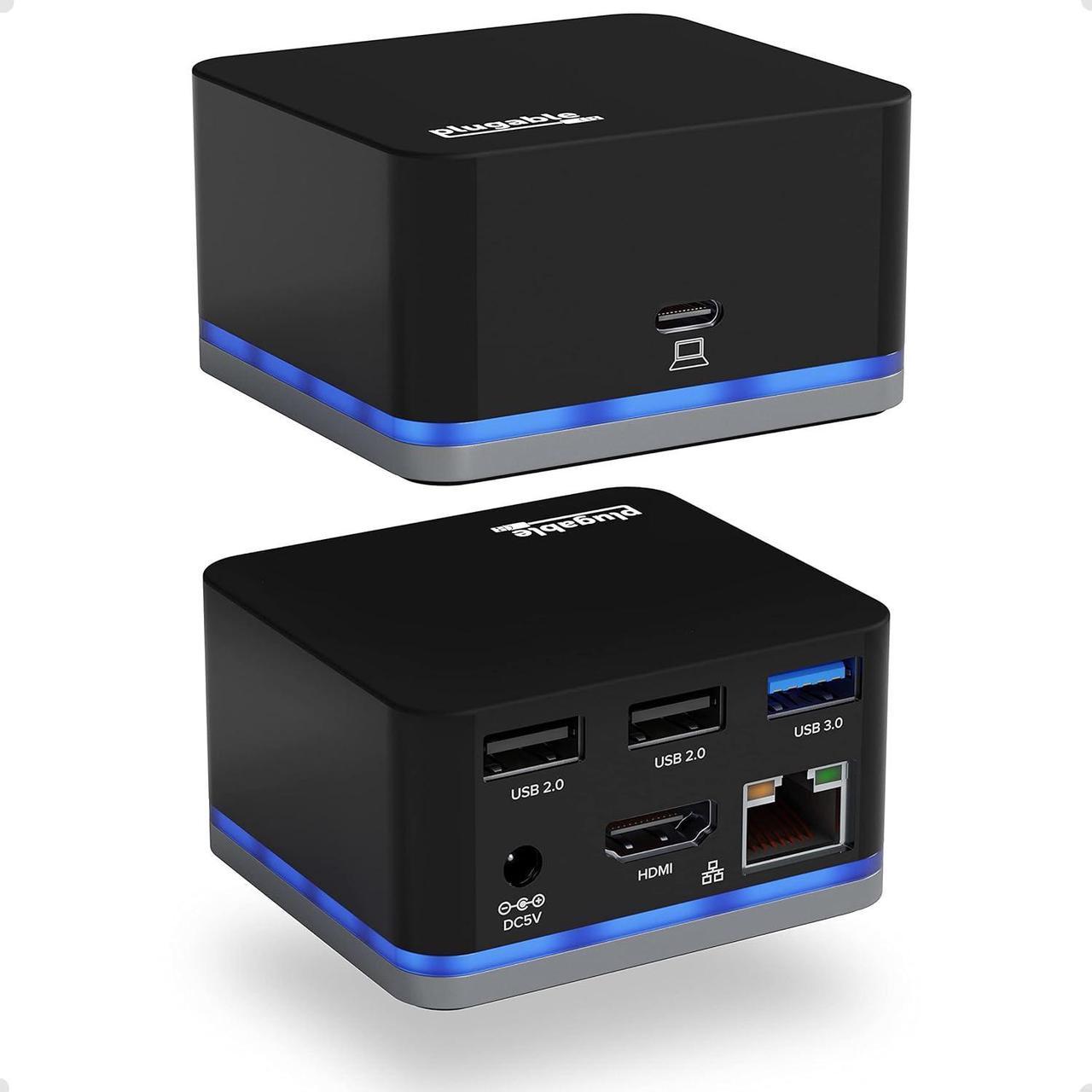 Plugable USB C Cube - Mini Docking Station, Compatible with Thunderbolt 3 Ports and Specific USB-C Systems - Driverless (No Host Charging, Connect 1x HDMI up to 4K @30Hz, Ethernet, 3X USB Ports)