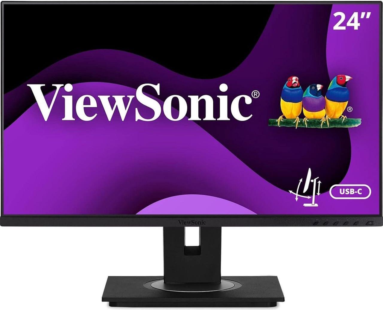 ViewSonic VG2456A 24 Inch 1080p IPS Monitor with USB 3.2 Type C with 90W Power Delivery, Docking Built-in, RJ45, 40 Degree Tilt Ergonomics for Home and Office