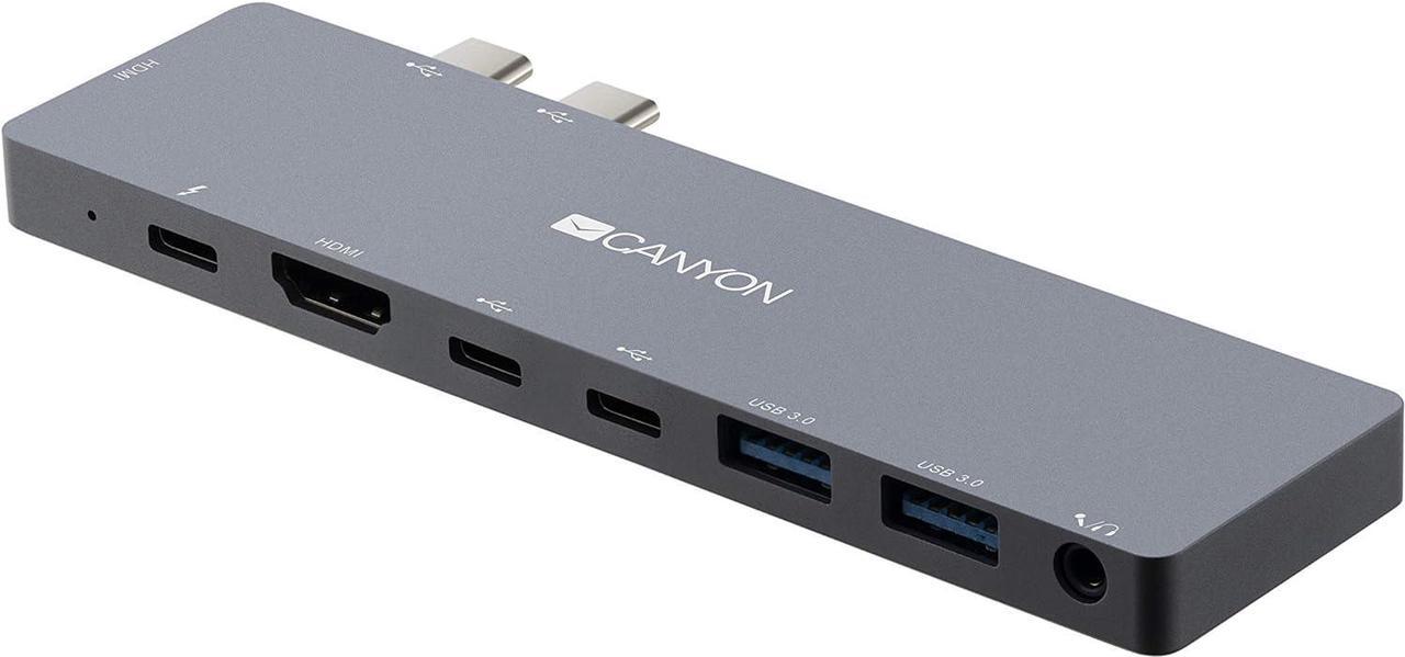 CANYON 8-in-1 USB C Hub Adapter for MacBook Pro and Air, Charge and Sync Power Delivery Docking Station with Thunderbolt 3 Type C Ports, USB 3.0, 4K HDMI, and 3.5mm Audio Jack