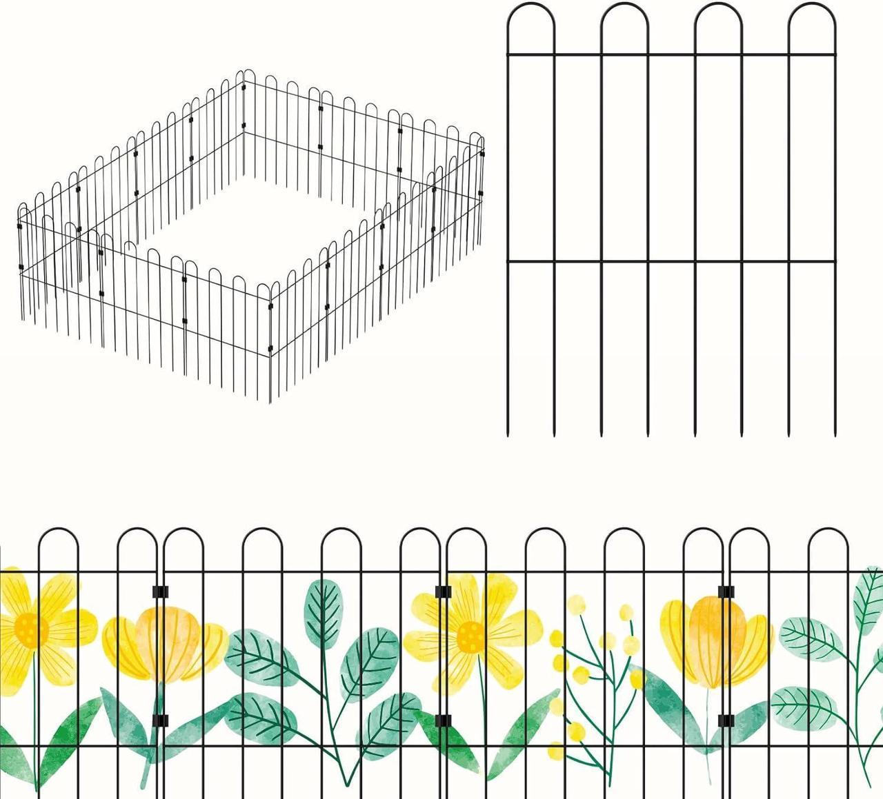 Sunexinlo Decorative Garden Fence, 10-Pack No Dig Animal Barrier Border Fencing Rabbit Chicken Metal Fence Panel for Yard Garden Beds