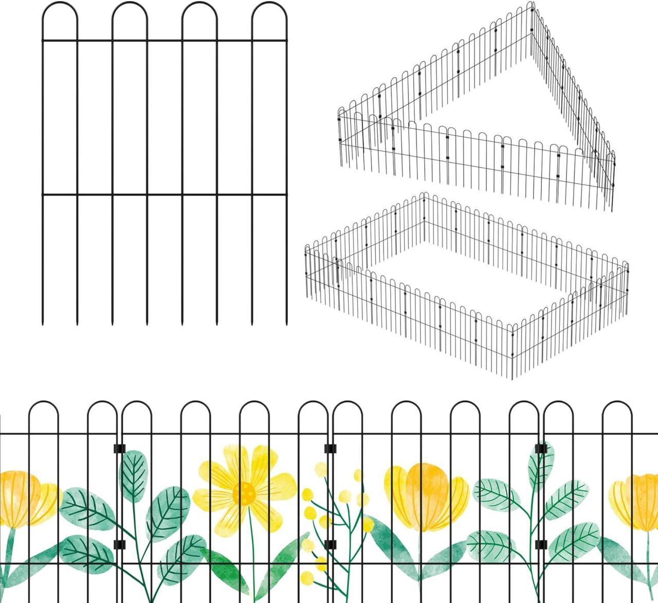 Sunexinlo 20-Pack Garden Fence, Decorative Garden No Dig Fence for Dogs Rustproof Metal Animal Barrier Fence Border Panel