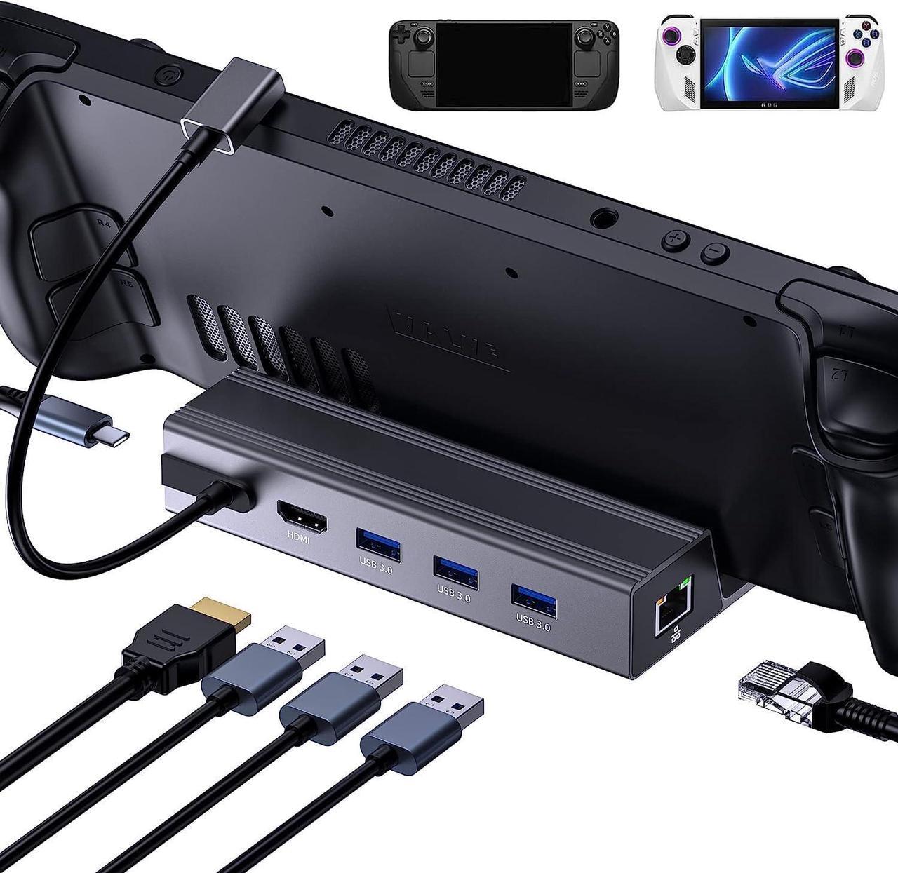 Nycaco Docking Station Compatible with Steam Deck, 6-in-1 Steam Deck Dock with HDMI 2.0 4K@60Hz, Gigabit Ethernet, 3 USB 3.0 and Full Speed Charging USB C Port for Valve Stream Deck, Aluminum Alloy.