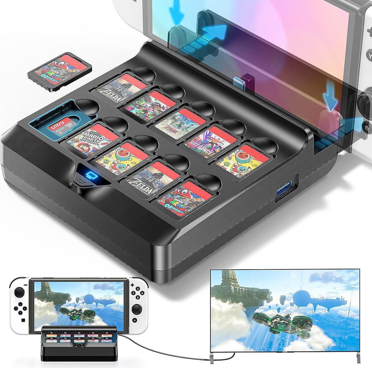 Switch TV Docking Station with 10 Game Slots for Nintendo Switch & Switch OLED, Switch Base Station Dock with 4K HDMI Switch TV Adapter, Portable Switch Dock Replacement with 2 USB 3.0 Port